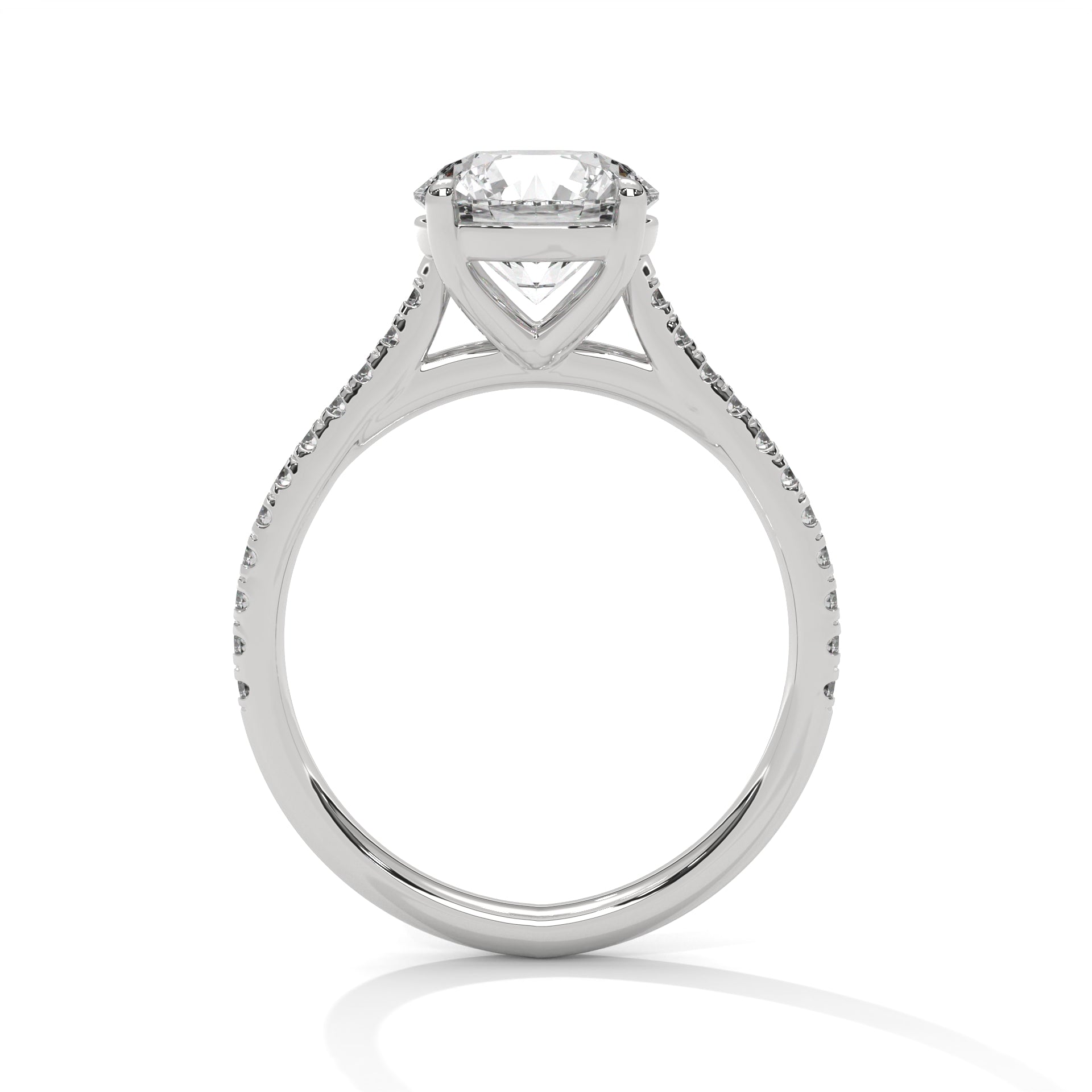 Rose Gold Round Cut Solitaire Four-Prong Pavé Cathedral Engagement & Anniversary Ring