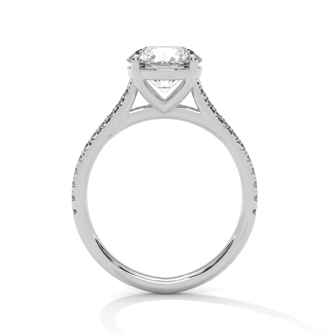 Rose Gold Round Cut Solitaire Four-Prong Pavé Cathedral Engagement & Anniversary Ring