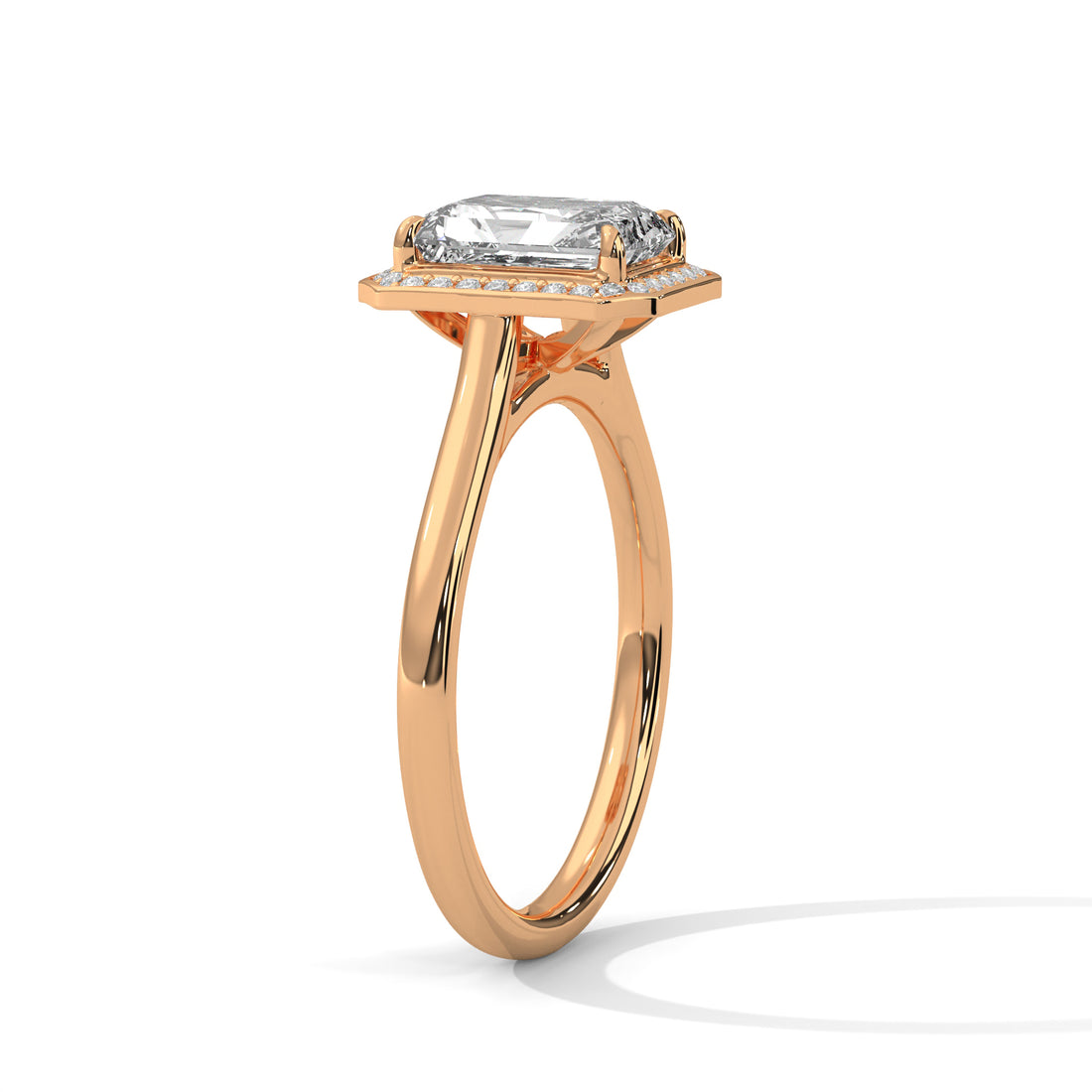 Rose Gold Emerald Cut Octagonal Halo Solitaire Engagement & Anniversary Ring