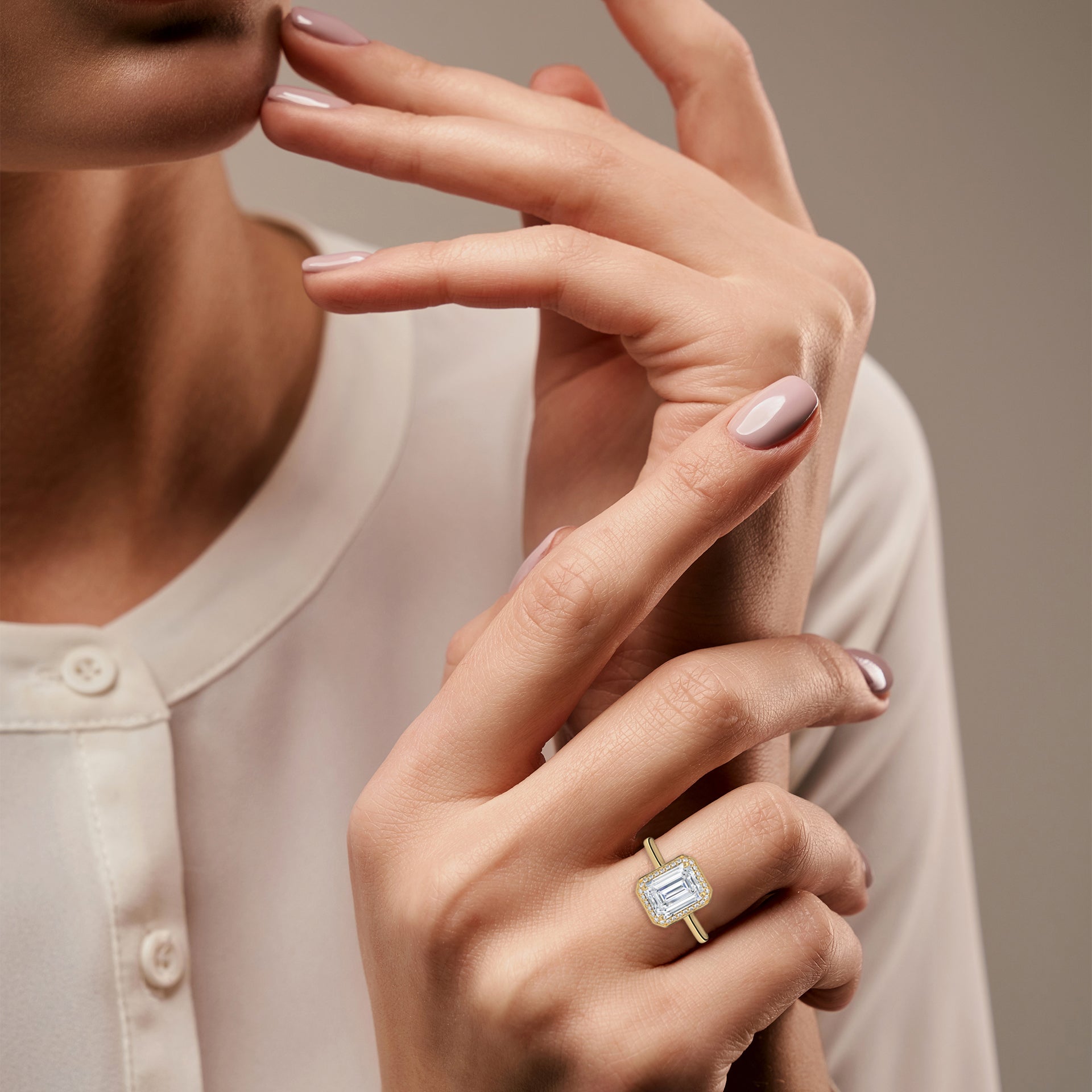 Rose Gold Emerald Cut Octagonal Halo Solitaire Engagement & Anniversary Ring