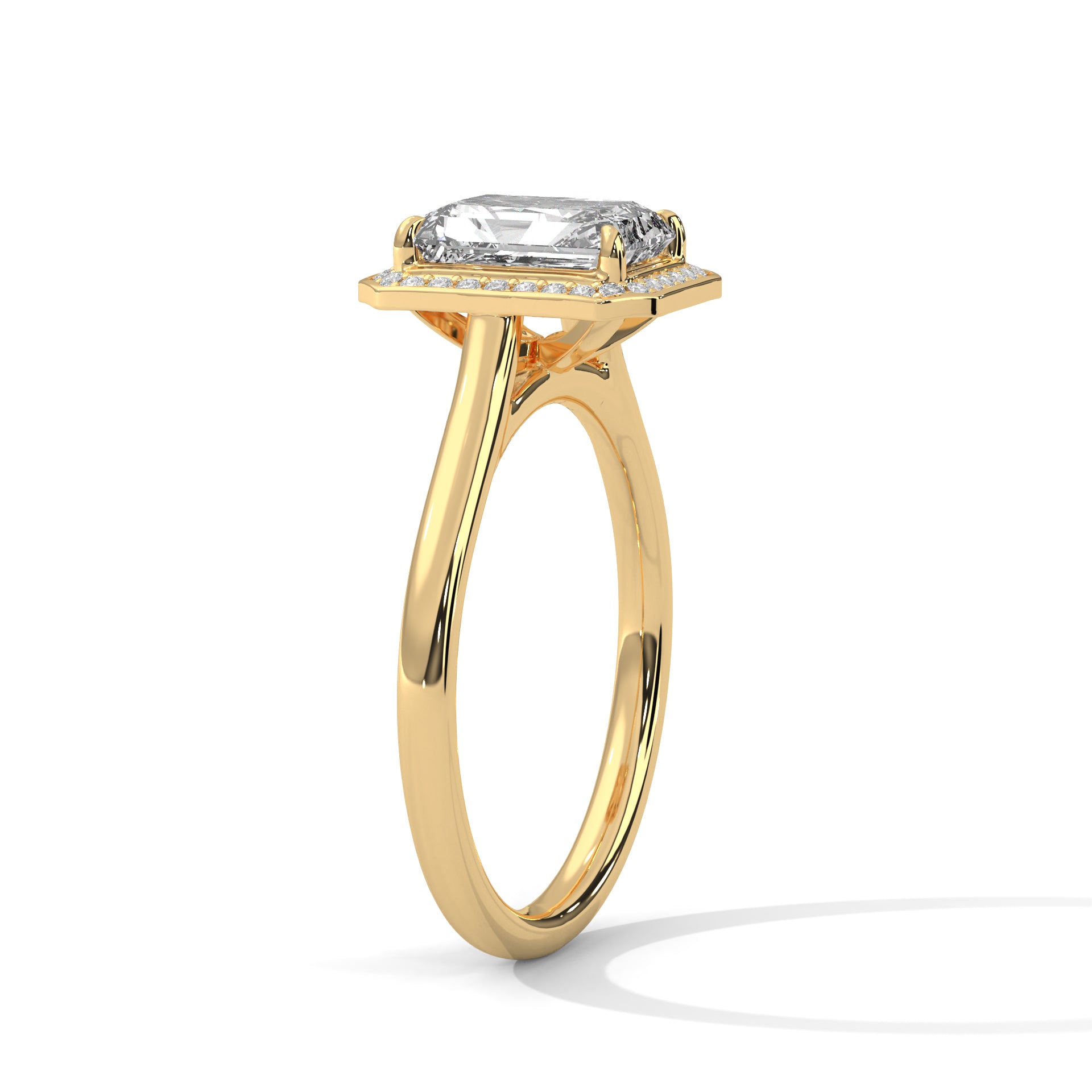 Rose Gold Emerald Cut Octagonal Halo Solitaire Engagement & Anniversary Ring