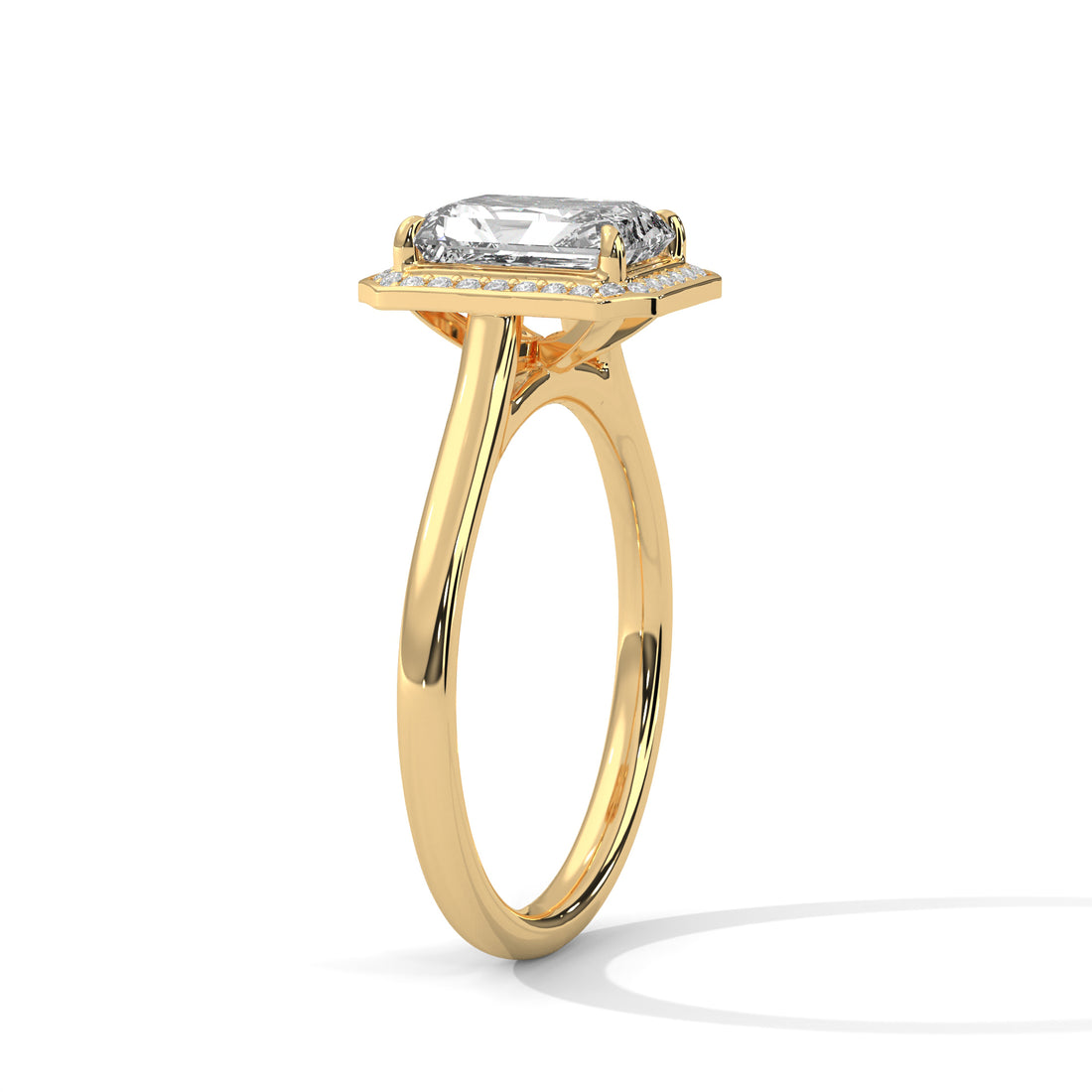 Rose Gold Emerald Cut Octagonal Halo Solitaire Engagement & Anniversary Ring