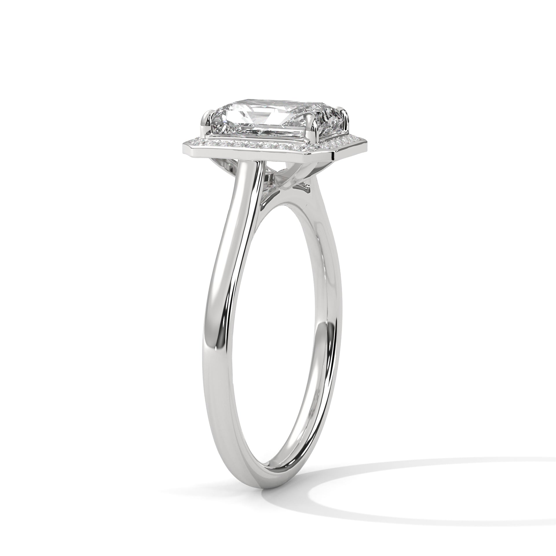 Rose Gold Emerald Cut Octagonal Halo Solitaire Engagement & Anniversary Ring