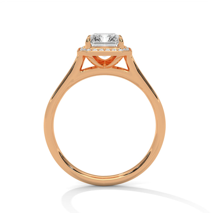 Rose Gold Emerald Cut Octagonal Halo Solitaire Engagement & Anniversary Ring