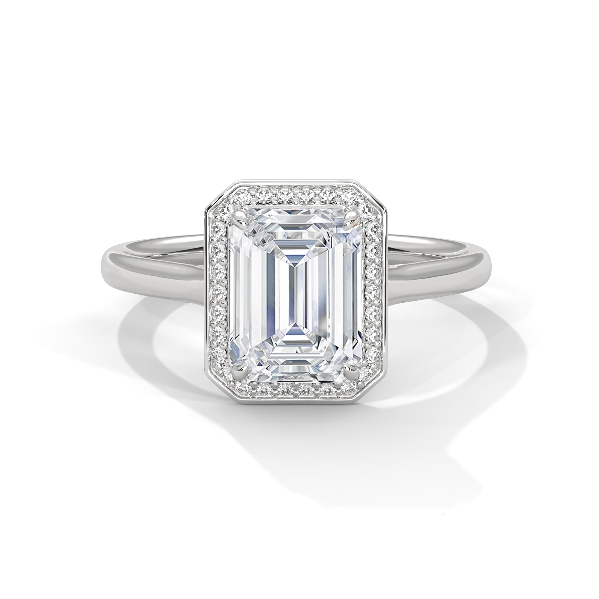 Rose Gold Emerald Cut Octagonal Halo Solitaire Engagement & Anniversary Ring