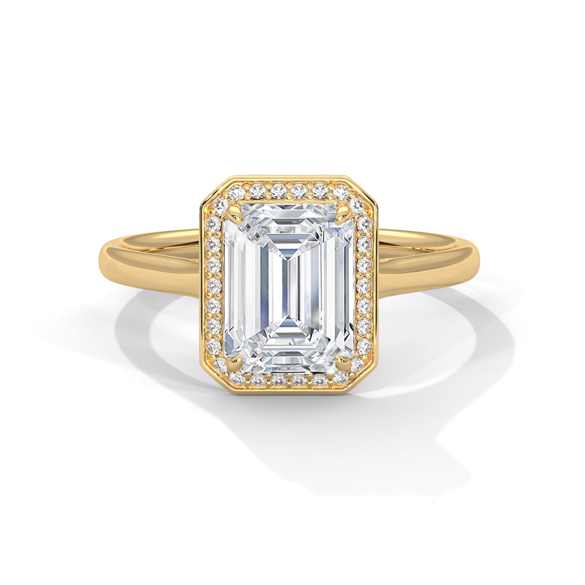 Rose Gold Emerald Cut Octagonal Halo Solitaire Engagement & Anniversary Ring