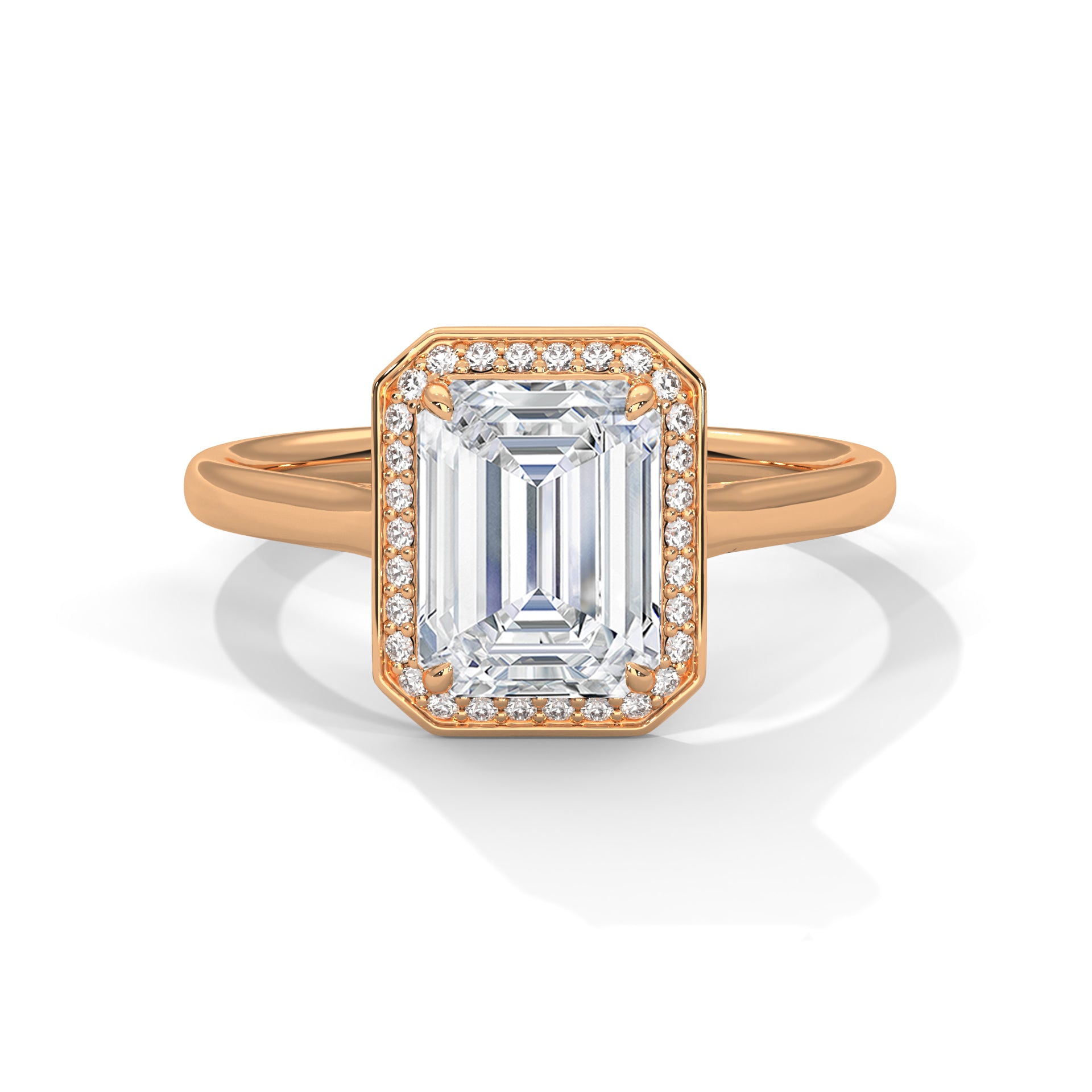 Rose Gold Emerald Cut Octagonal Halo Solitaire Engagement & Anniversary Ring