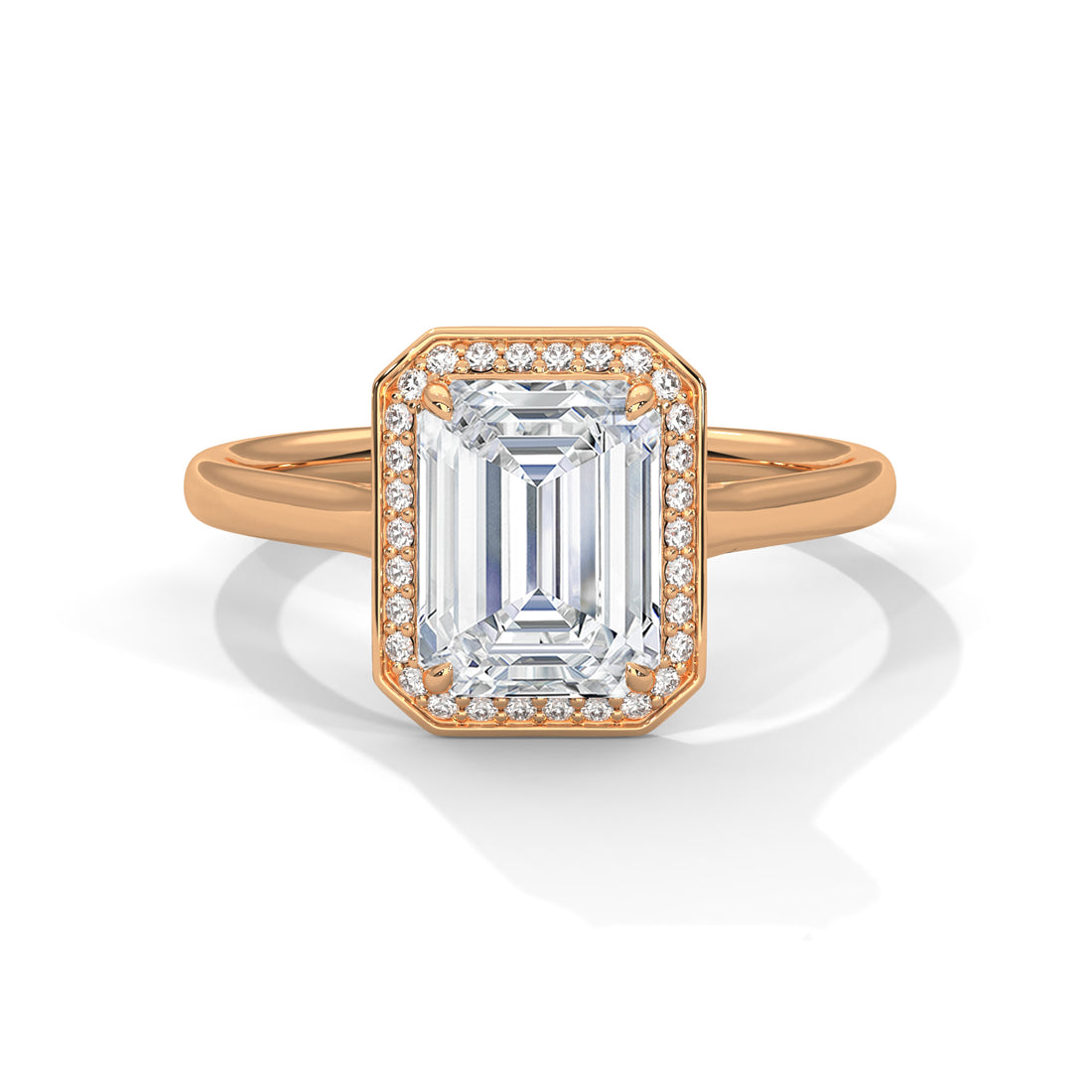Rose Gold Emerald Cut Octagonal Halo Solitaire Engagement & Anniversary Ring