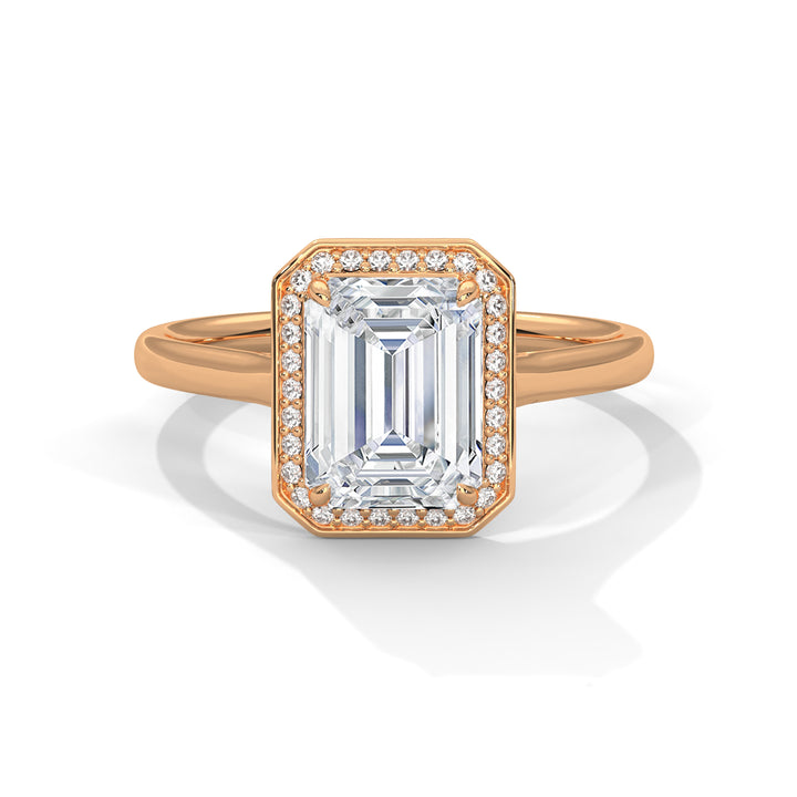 Rose Gold Emerald Cut Octagonal Halo Solitaire Engagement & Anniversary Ring