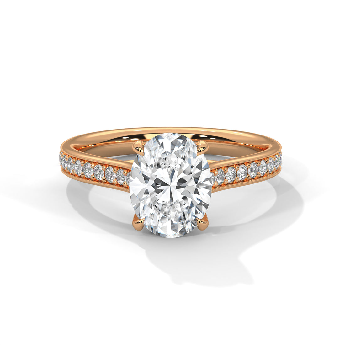 Rose Gold Oval Cut Solitaire Four-Prong Pavé Cathedral Engagement & Anniversary Ring