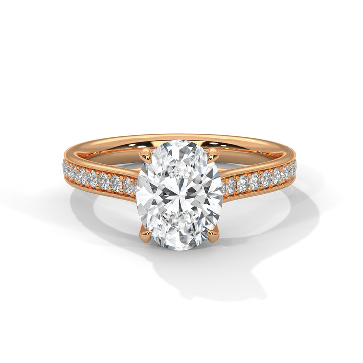 Rose Gold Oval Cut Solitaire Four-Prong Pavé Cathedral Engagement & Anniversary Ring