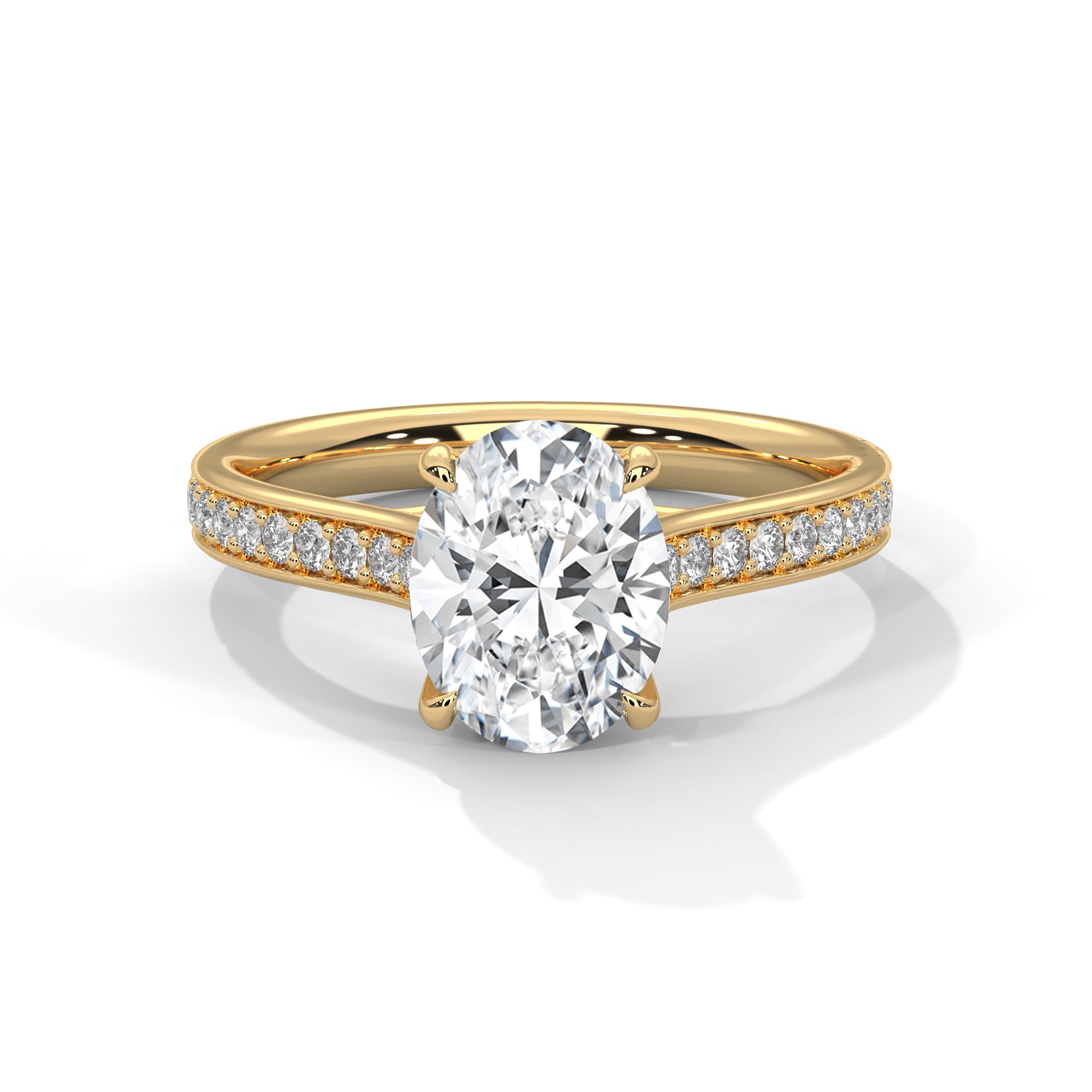 Rose Gold Oval Cut Solitaire Four-Prong Pavé Cathedral Engagement & Anniversary Ring