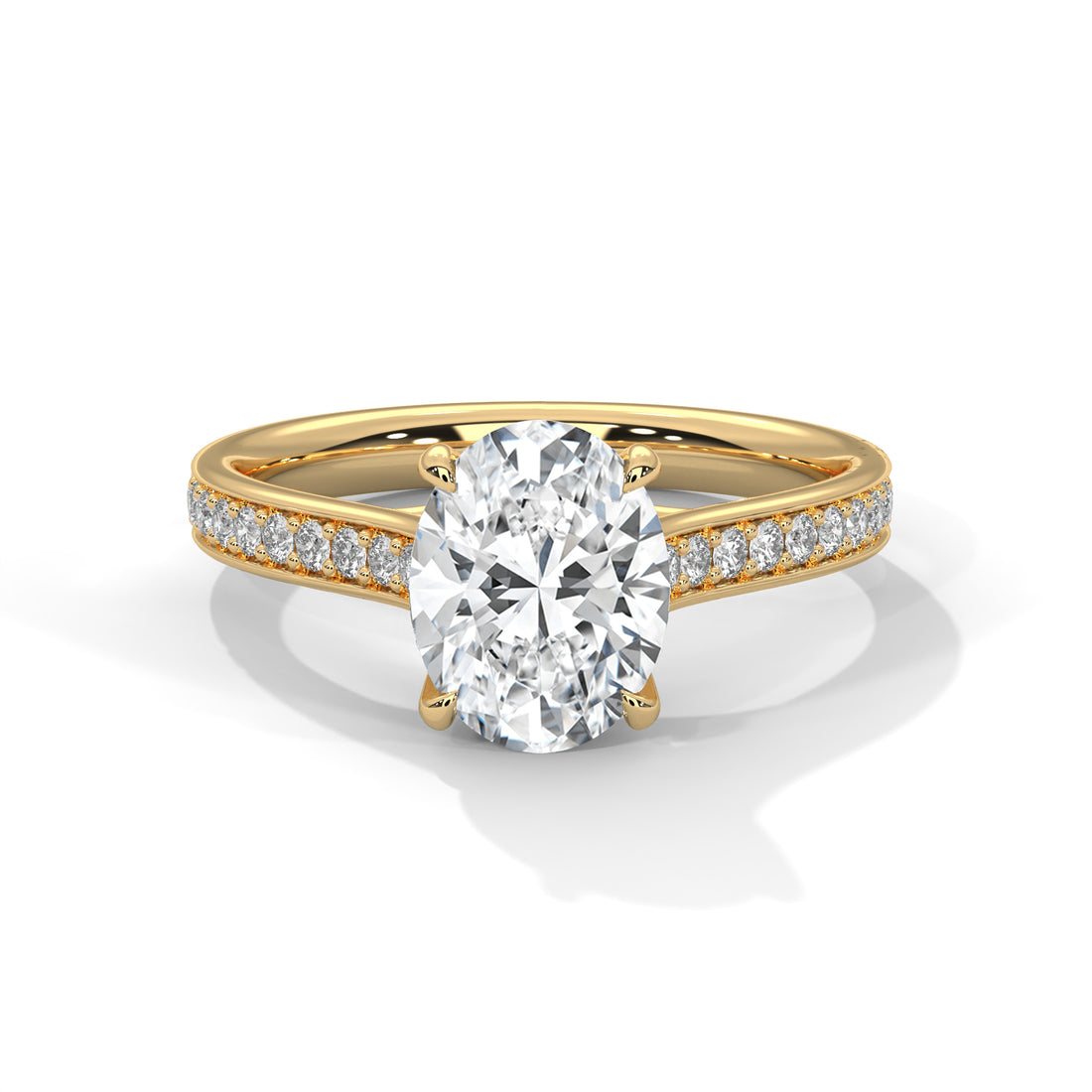 Rose Gold Oval Cut Solitaire Four-Prong Pavé Cathedral Engagement & Anniversary Ring
