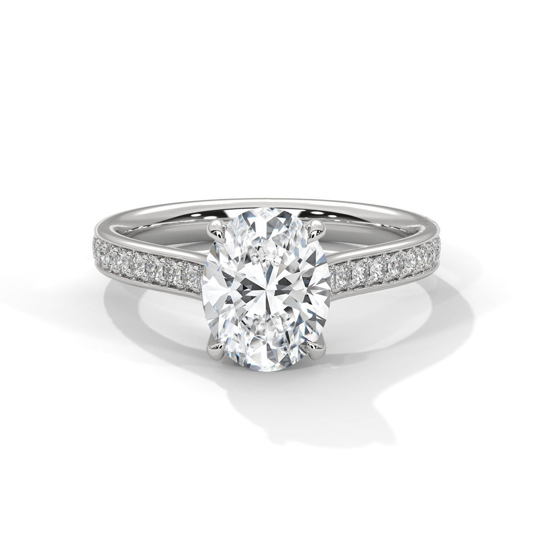 Rose Gold Oval Cut Solitaire Four-Prong Pavé Cathedral Engagement & Anniversary Ring
