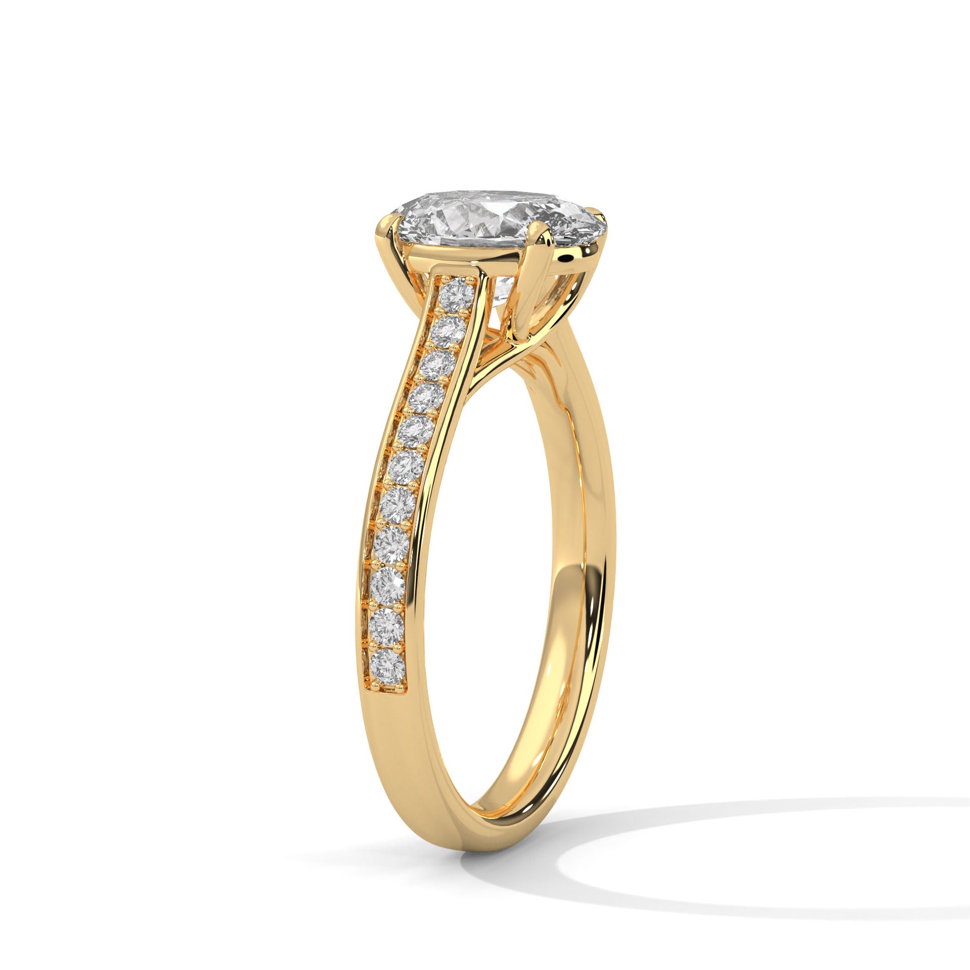 Rose Gold Oval Cut Solitaire Four-Prong Pavé Cathedral Engagement & Anniversary Ring