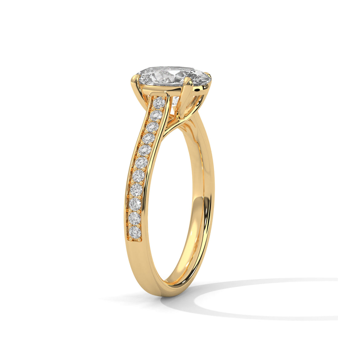 Rose Gold Oval Cut Solitaire Four-Prong Pavé Cathedral Engagement & Anniversary Ring