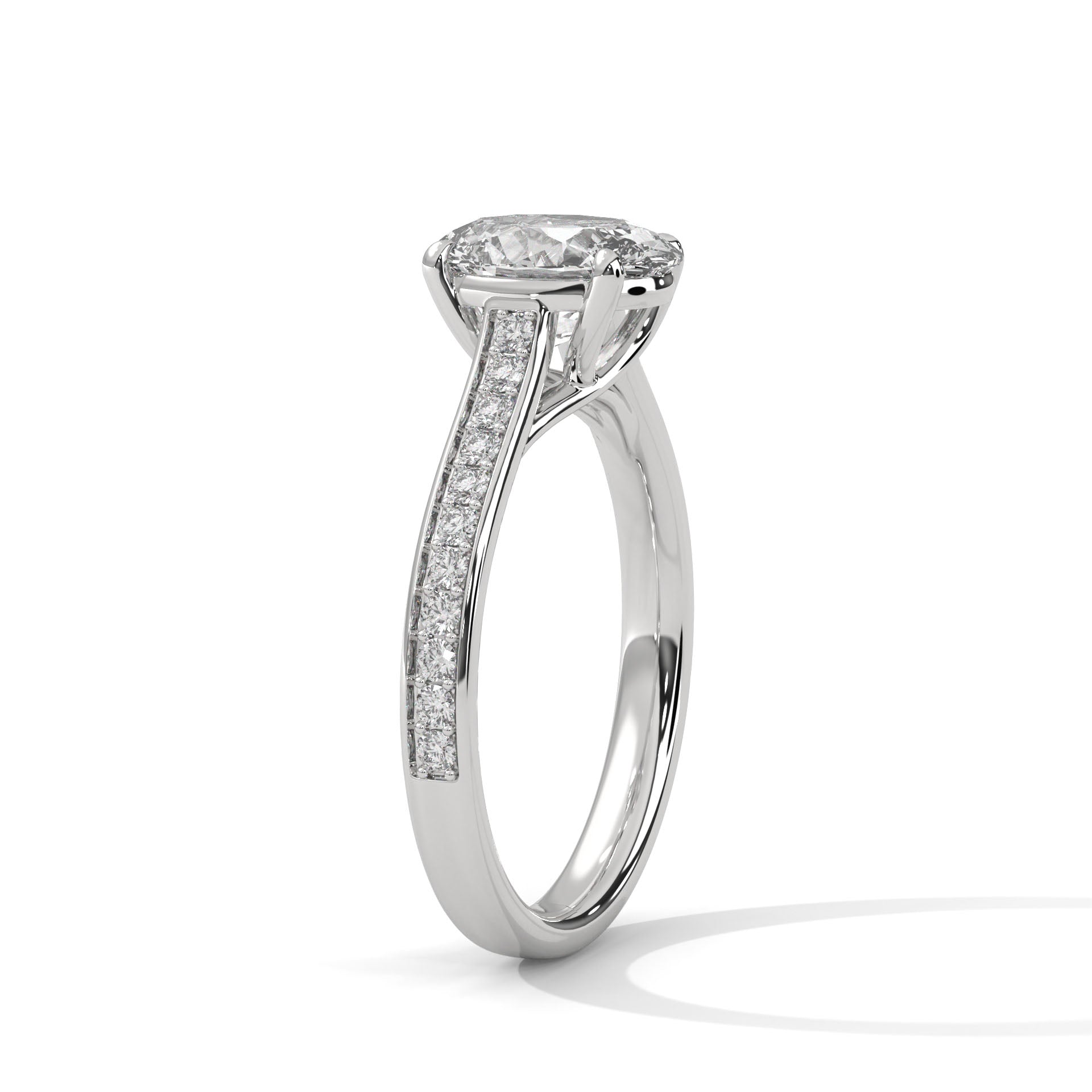 Rose Gold Oval Cut Solitaire Four-Prong Pavé Cathedral Engagement & Anniversary Ring