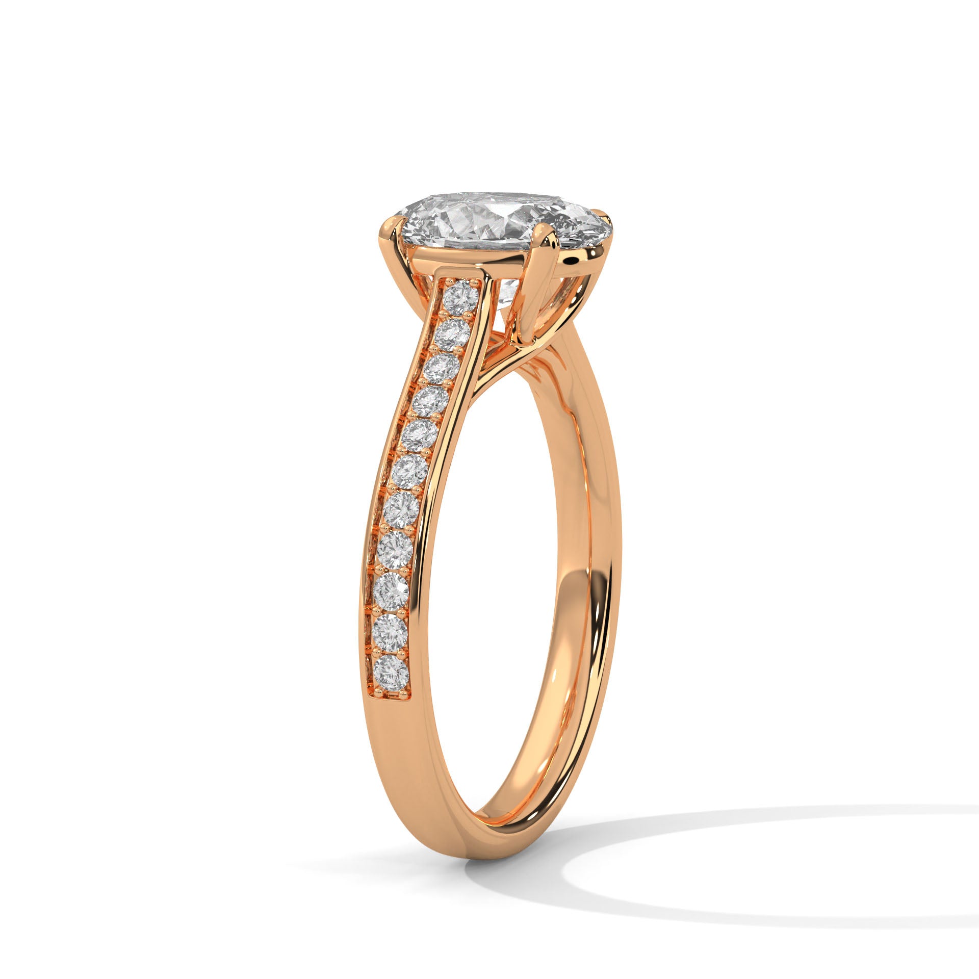 Rose Gold Oval Cut Solitaire Four-Prong Pavé Cathedral Engagement & Anniversary Ring