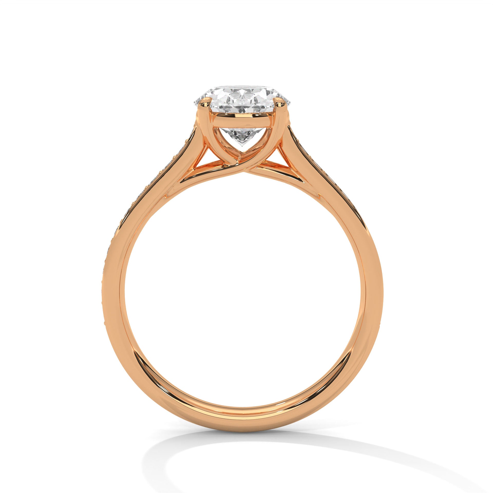 Rose Gold Oval Cut Solitaire Four-Prong Pavé Cathedral Engagement & Anniversary Ring
