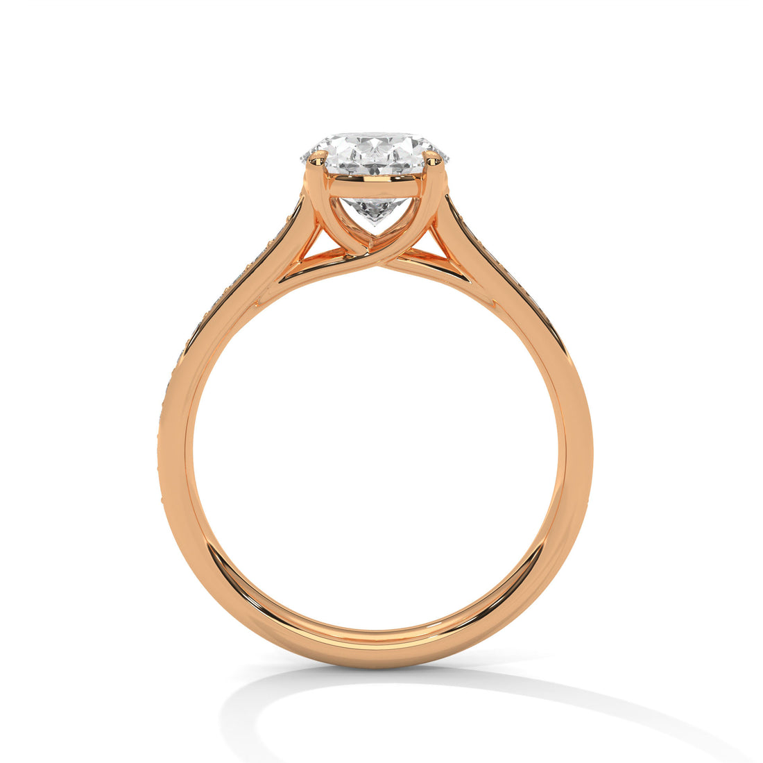Rose Gold Oval Cut Solitaire Four-Prong Pavé Cathedral Engagement & Anniversary Ring