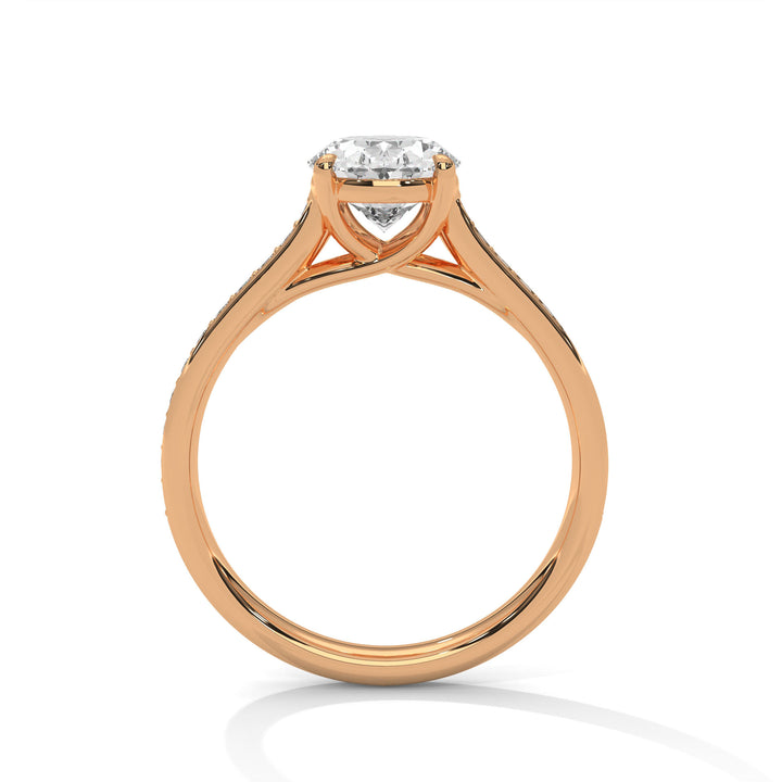 Rose Gold Oval Cut Solitaire Four-Prong Pavé Cathedral Engagement & Anniversary Ring