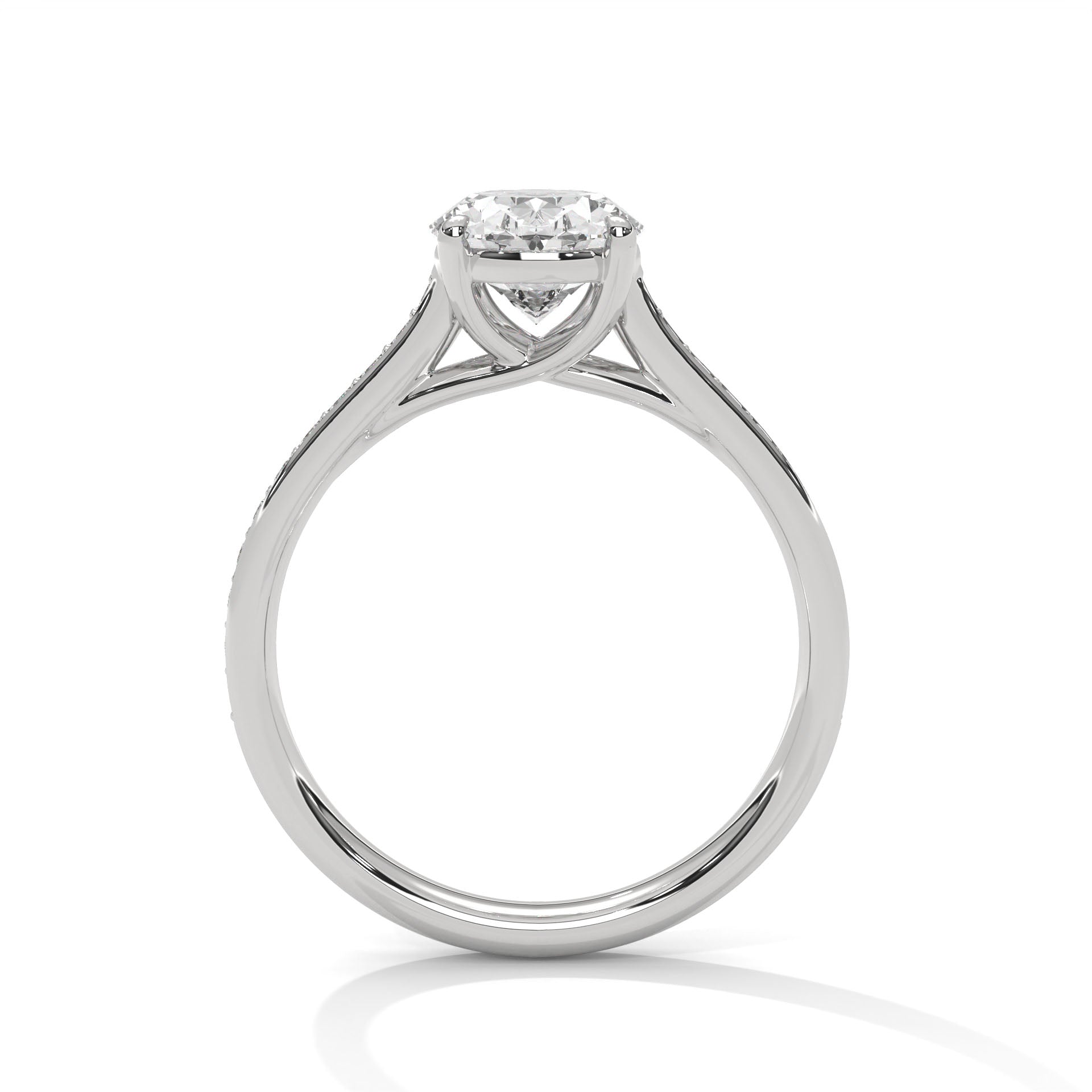 Rose Gold Oval Cut Solitaire Four-Prong Pavé Cathedral Engagement & Anniversary Ring