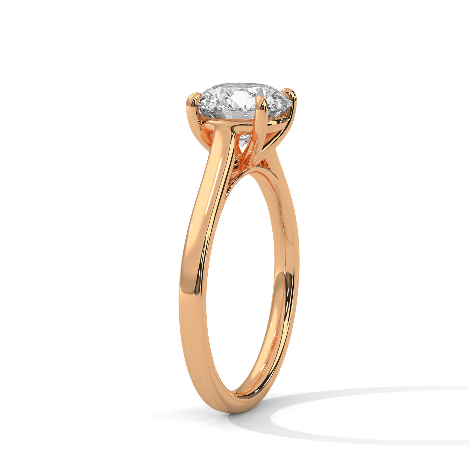 Rose Gold Round Cut Classic Four-Prong Solitaire Cathedral Engagement & Anniversary Ring