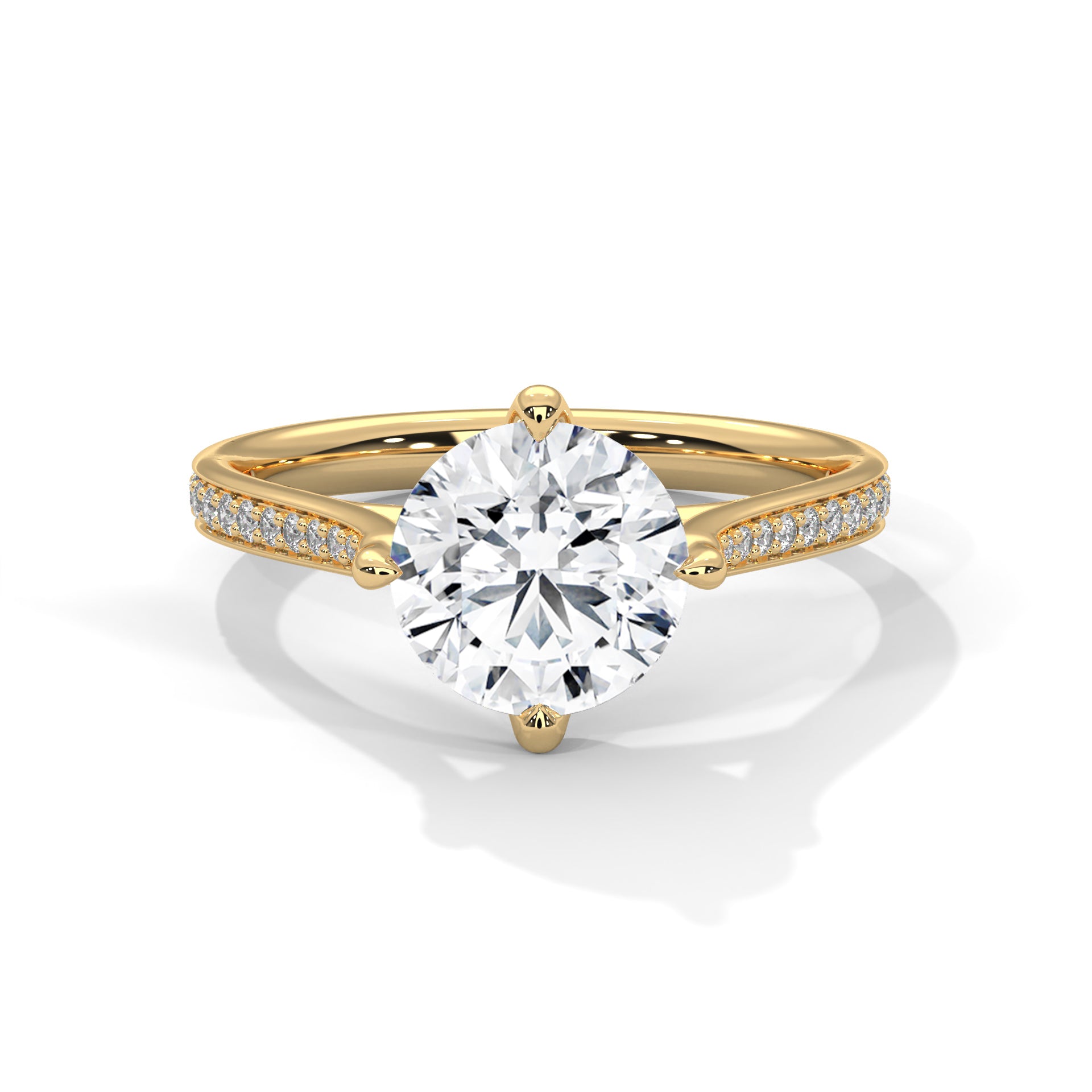 Rose Gold Round Cut Solitaire Four-Prong Twist Pavé Engagement & Anniversary Ring