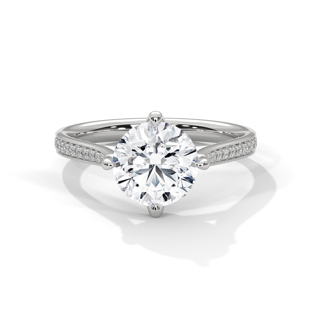 Rose Gold Round Cut Solitaire Four-Prong Twist Pavé Engagement & Anniversary Ring