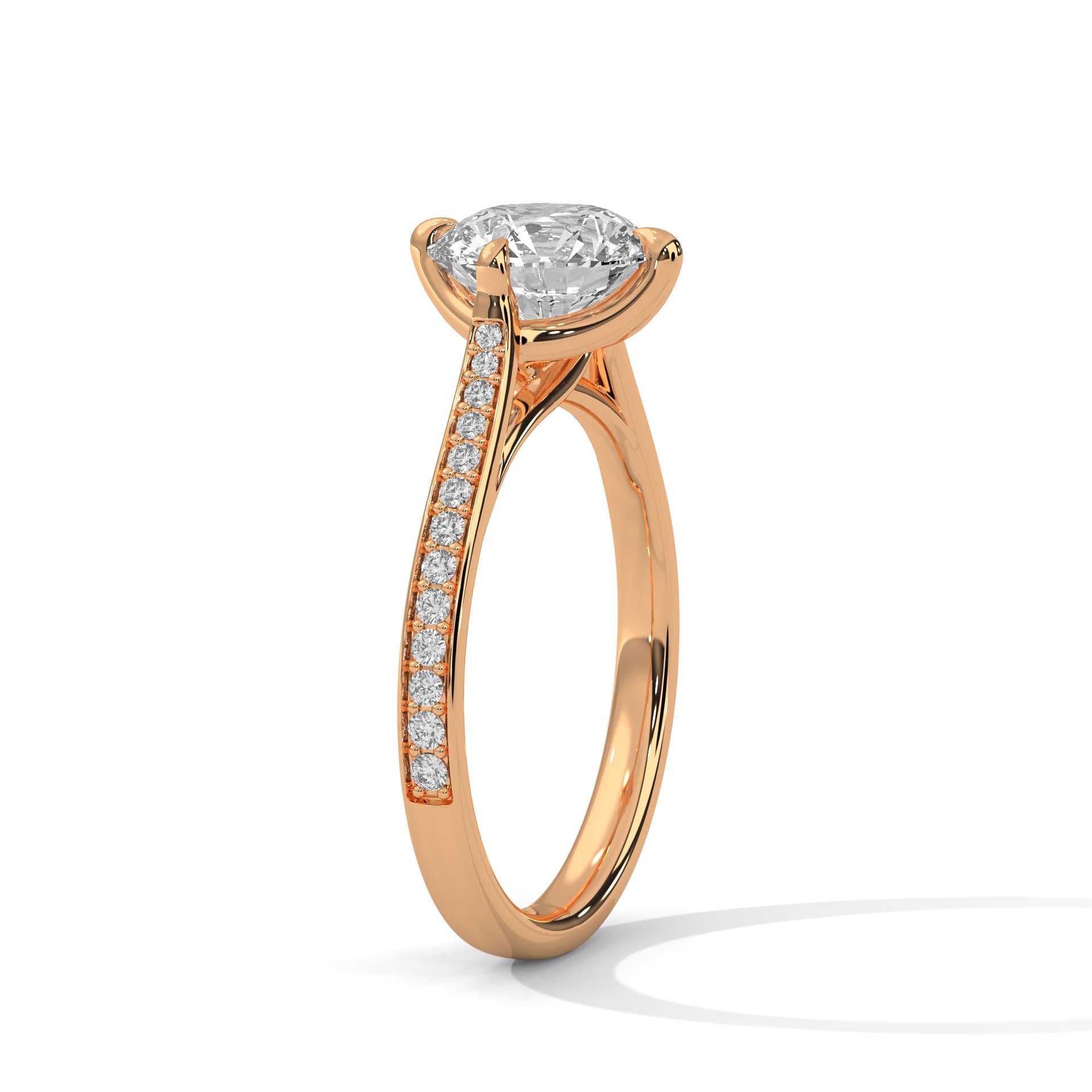Rose Gold Round Cut Solitaire Four-Prong Twist Pavé Engagement & Anniversary Ring