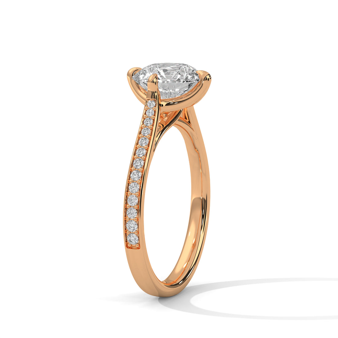 Rose Gold Round Cut Solitaire Four-Prong Twist Pavé Engagement & Anniversary Ring