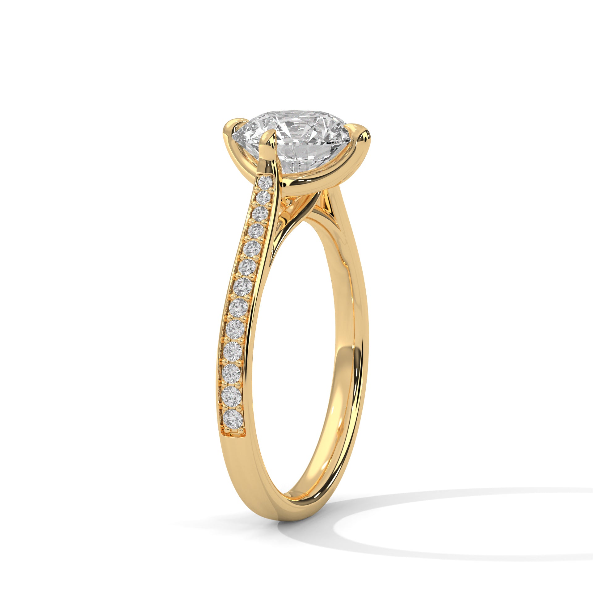 Rose Gold Round Cut Solitaire Four-Prong Twist Pavé Engagement & Anniversary Ring