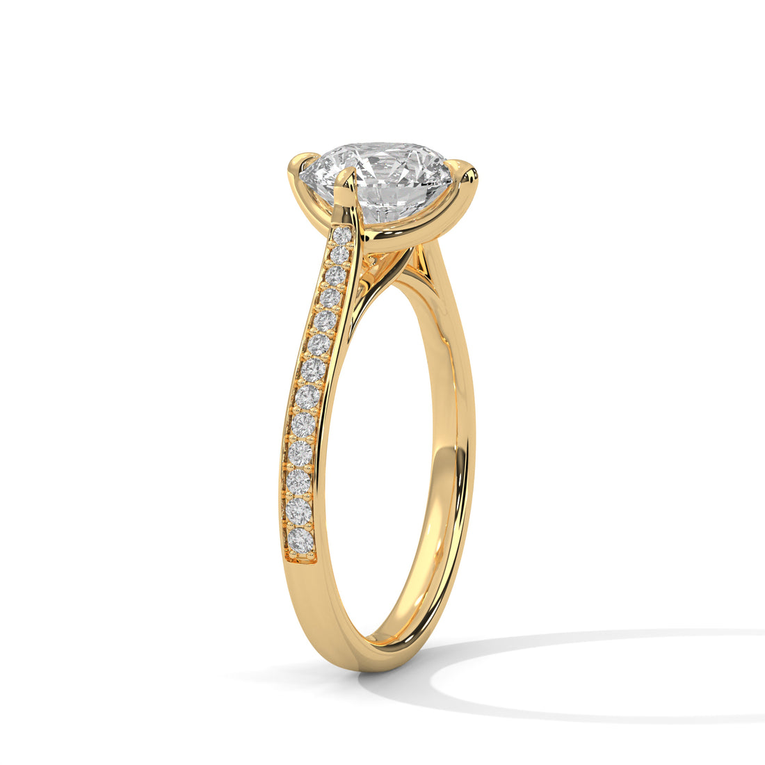 Rose Gold Round Cut Solitaire Four-Prong Twist Pavé Engagement & Anniversary Ring