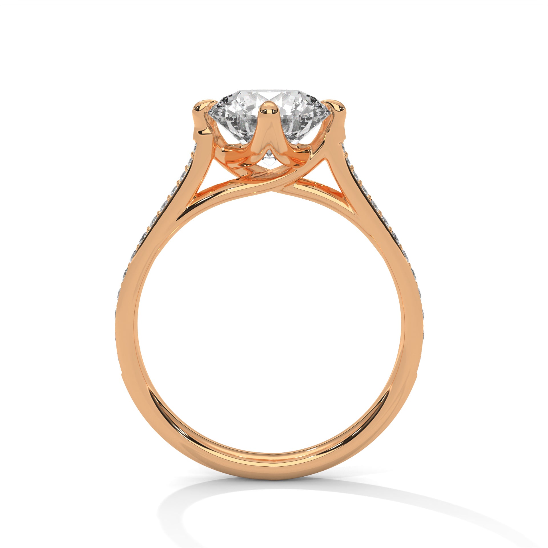 Rose Gold Round Cut Solitaire Four-Prong Twist Pavé Engagement & Anniversary Ring