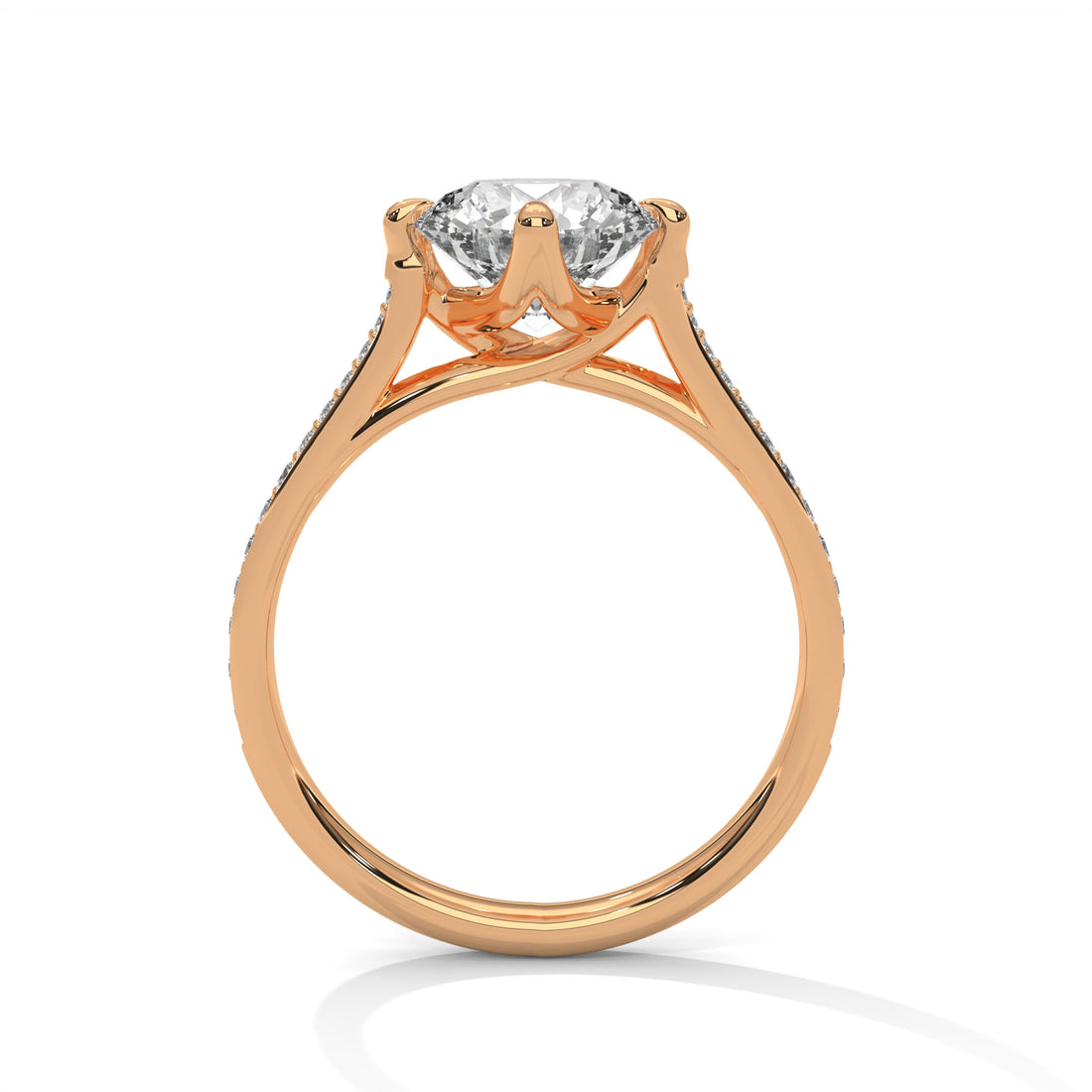 Rose Gold Round Cut Solitaire Four-Prong Twist Pavé Engagement & Anniversary Ring