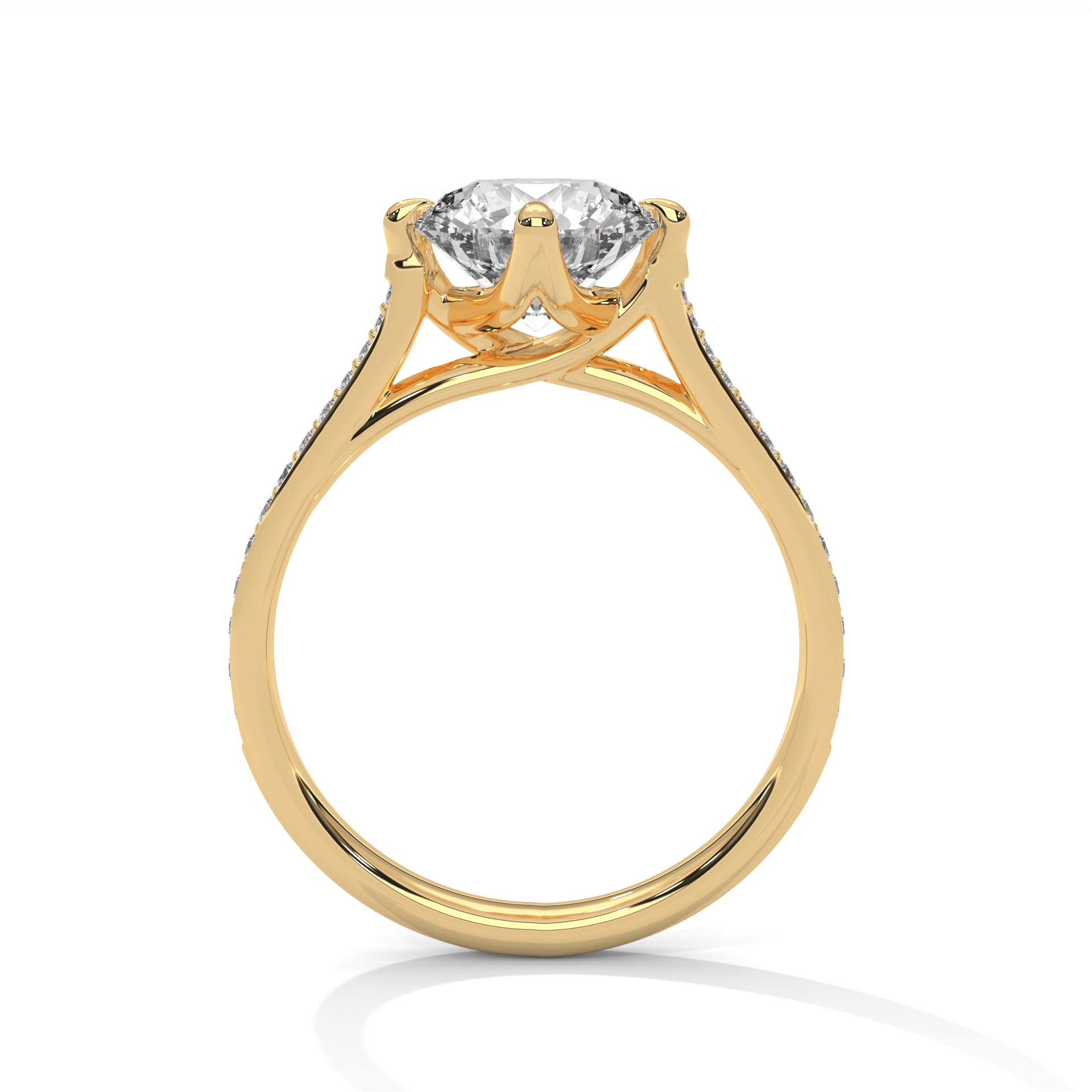 Rose Gold Round Cut Solitaire Four-Prong Twist Pavé Engagement & Anniversary Ring