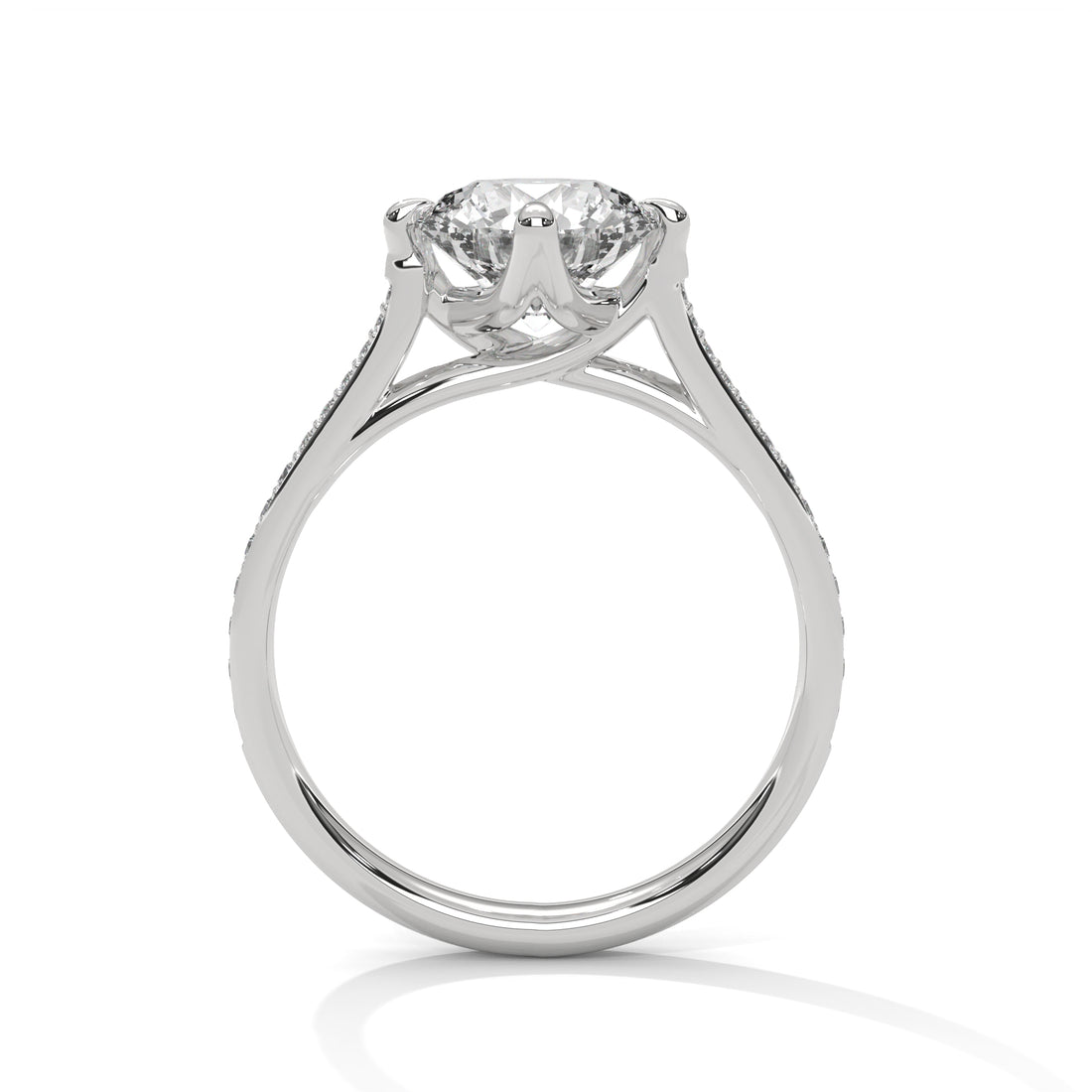 Rose Gold Round Cut Solitaire Four-Prong Twist Pavé Engagement & Anniversary Ring