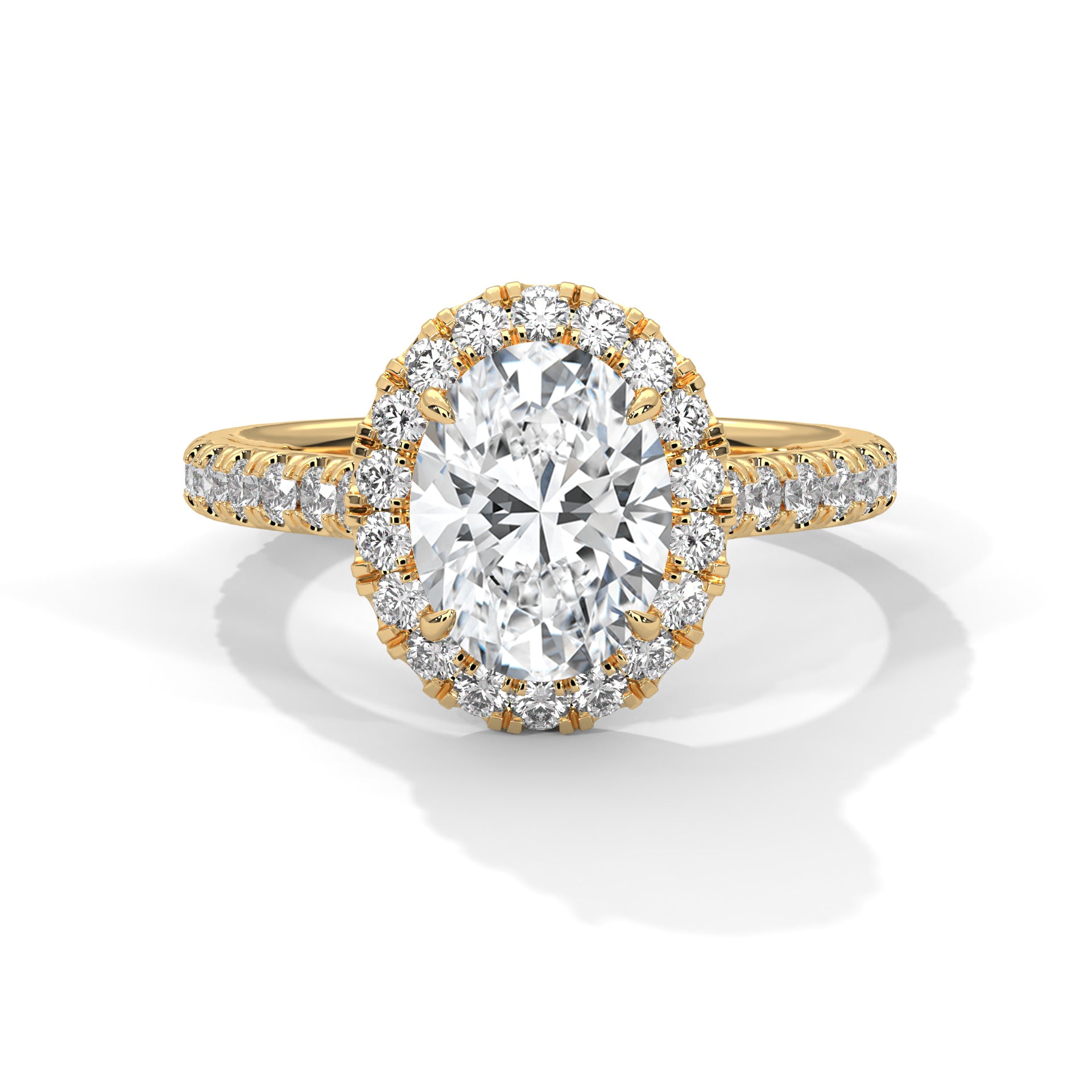 Rose Gold Oval Cut Solitaire Halo Pavé Cathedral Engagement & Anniversary Ring