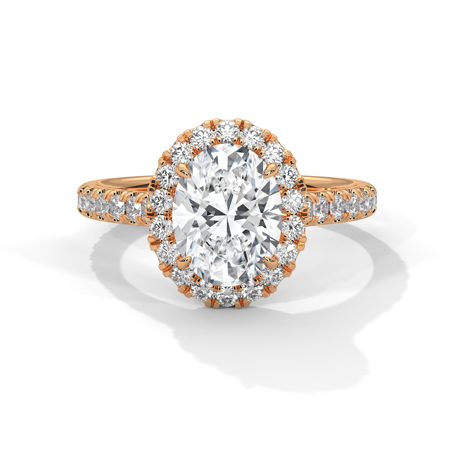 Rose Gold Oval Cut Solitaire Halo Pavé Cathedral Engagement & Anniversary Ring