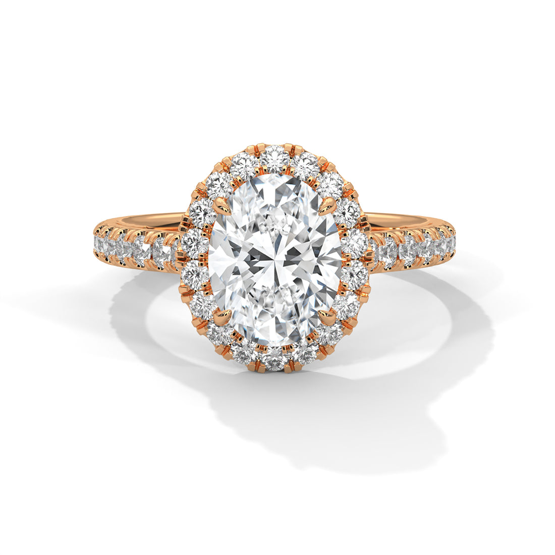 Rose Gold Oval Cut Solitaire Halo Pavé Cathedral Engagement & Anniversary Ring