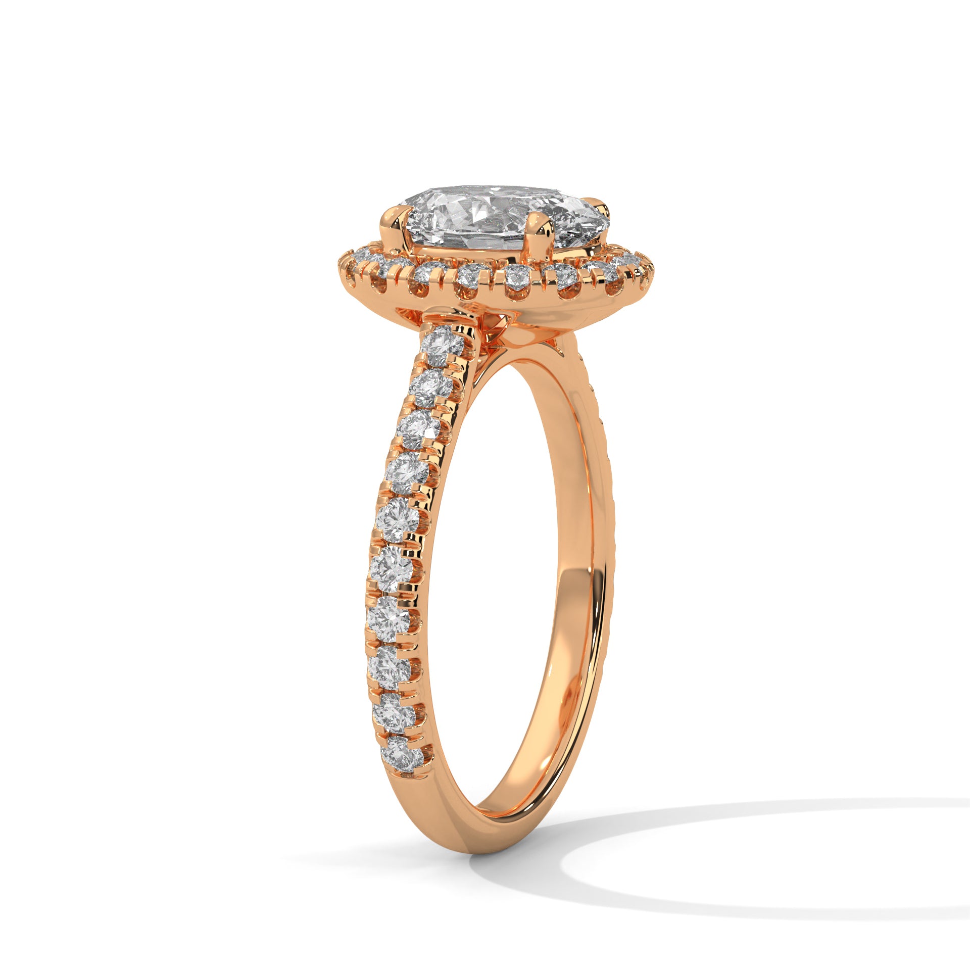 Rose Gold Oval Cut Solitaire Halo Pavé Cathedral Engagement & Anniversary Ring