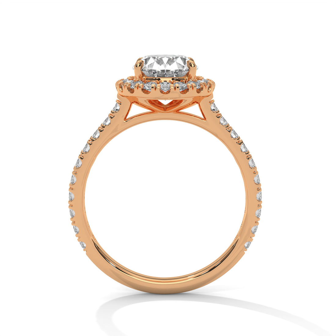 Rose Gold Oval Cut Solitaire Halo Pavé Cathedral Engagement & Anniversary Ring