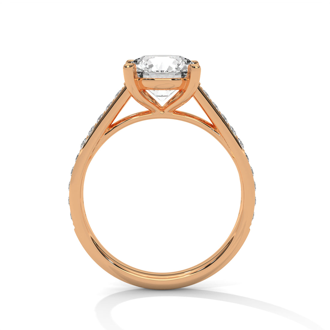 Rose Gold Round Cut Solitaire Four-Prong Pavé Cathedral Engagement & Anniversary Ring