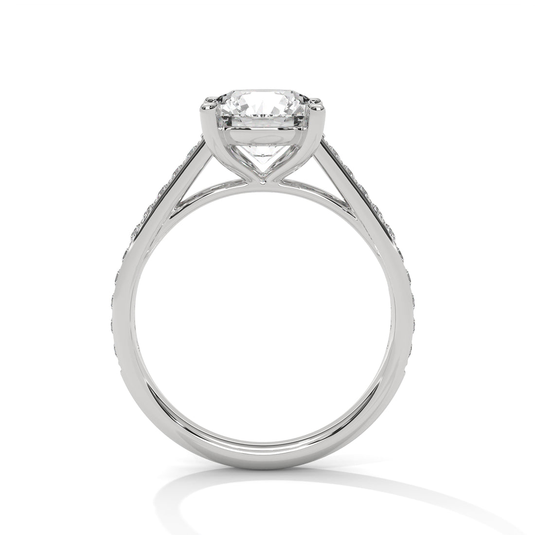 Rose Gold Round Cut Solitaire Four-Prong Pavé Cathedral Engagement & Anniversary Ring