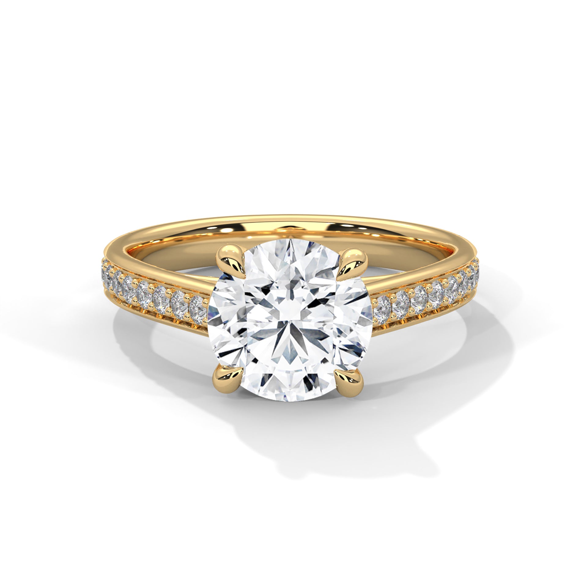 Rose Gold Round Cut Solitaire Four-Prong Pavé Cathedral Engagement & Anniversary Ring