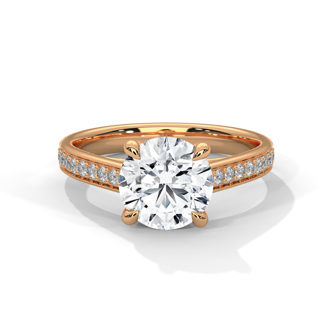 Rose Gold Round Cut Solitaire Four-Prong Pavé Cathedral Engagement & Anniversary Ring