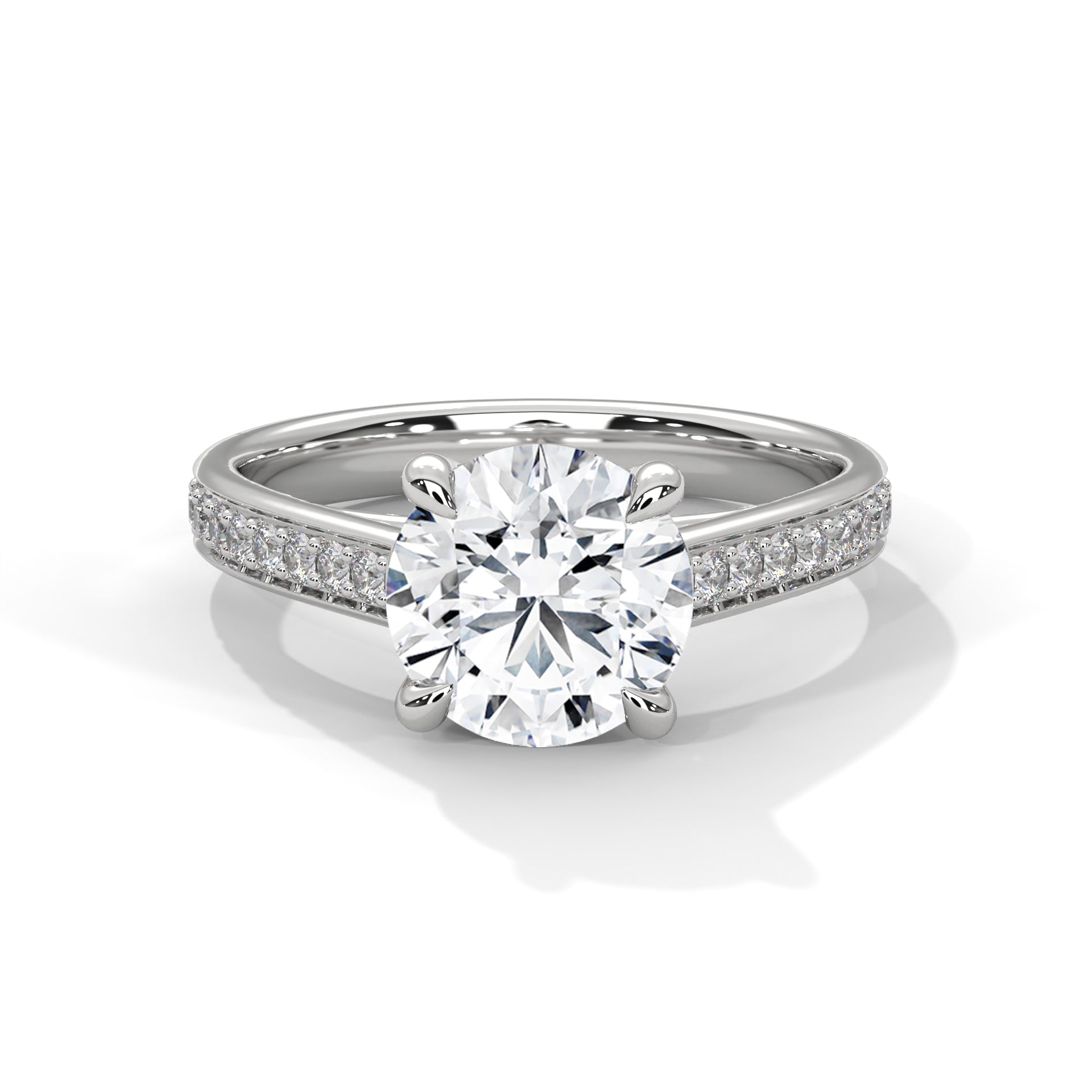 Rose Gold Round Cut Solitaire Four-Prong Pavé Cathedral Engagement & Anniversary Ring