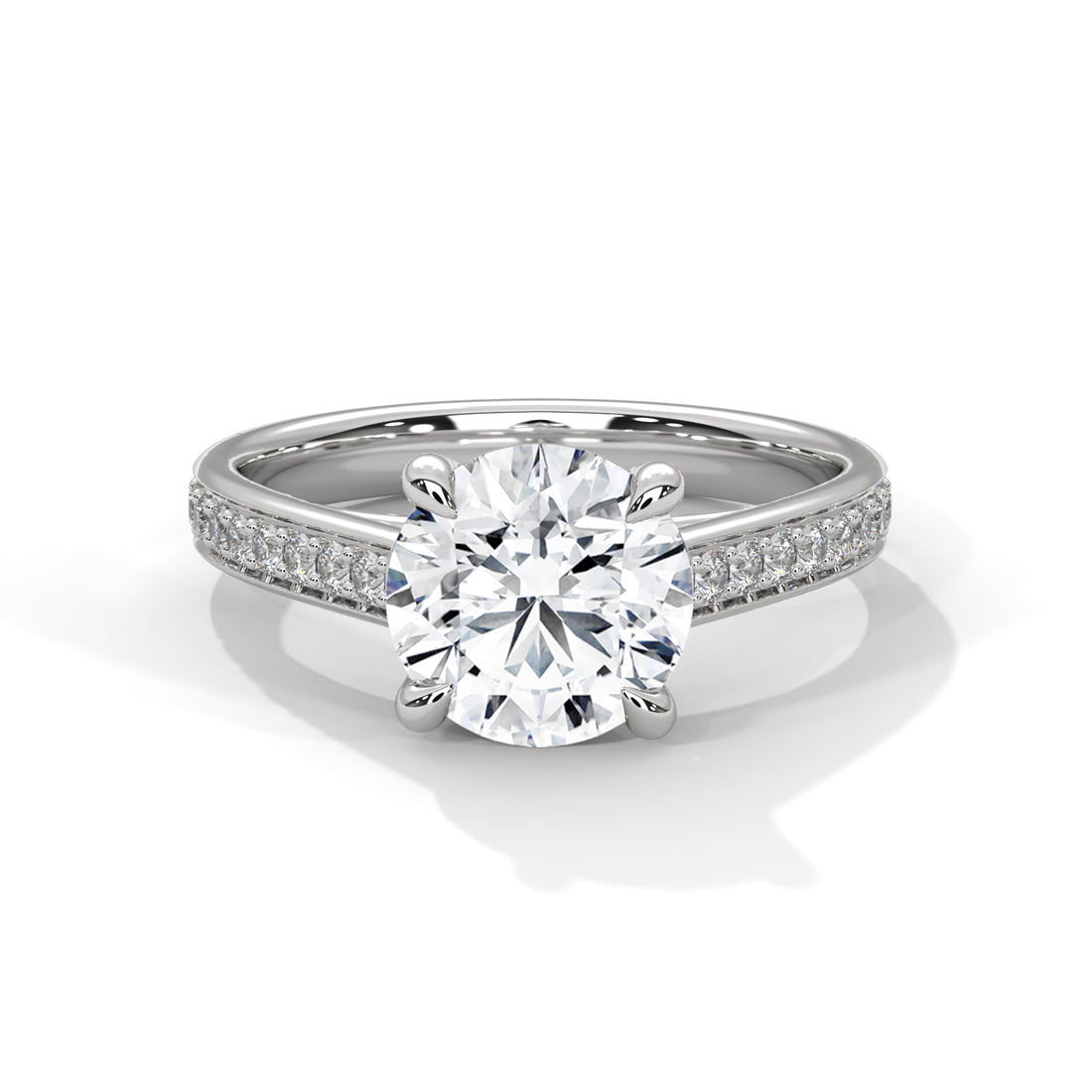 Rose Gold Round Cut Solitaire Four-Prong Pavé Cathedral Engagement & Anniversary Ring