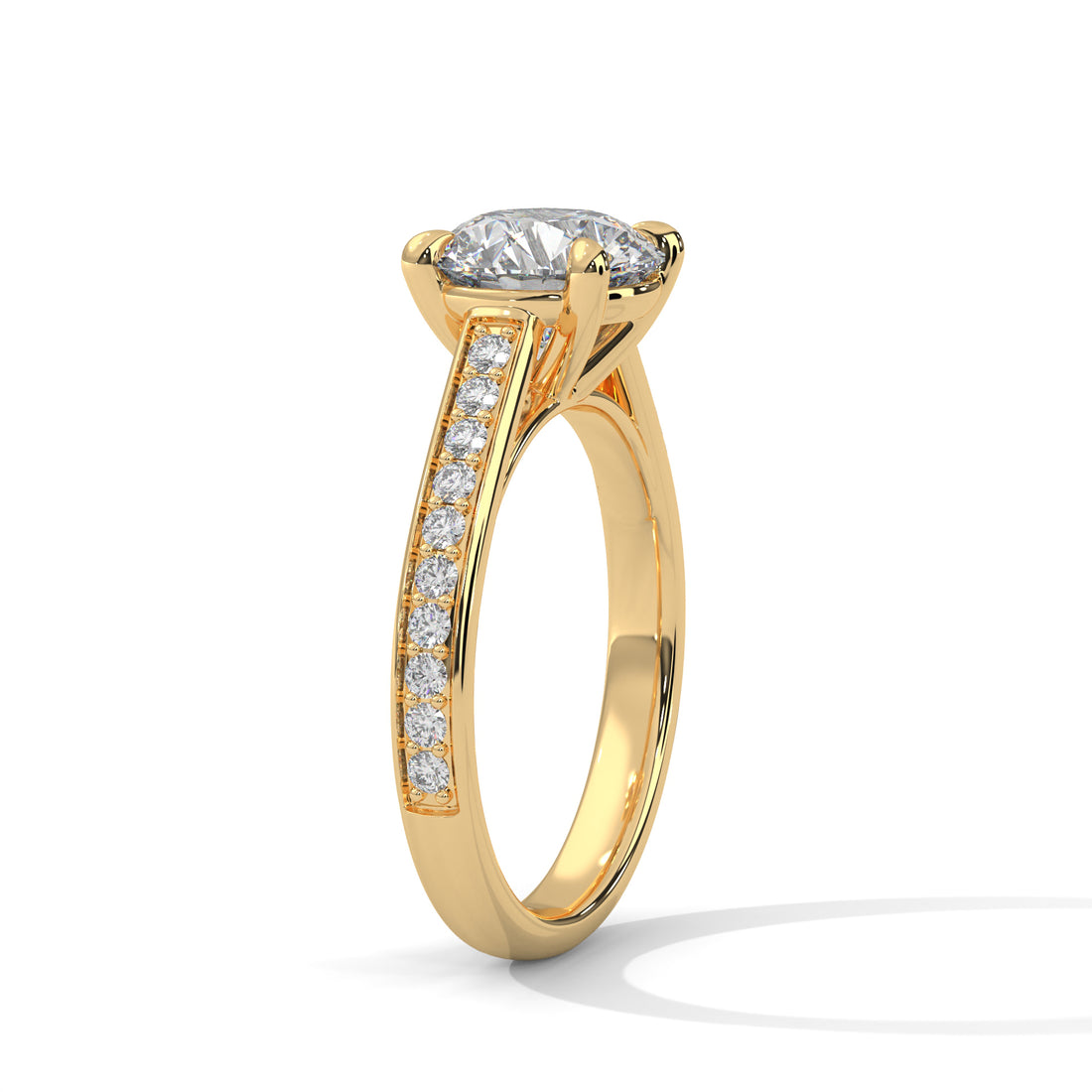 Rose Gold Round Cut Solitaire Four-Prong Pavé Cathedral Engagement & Anniversary Ring
