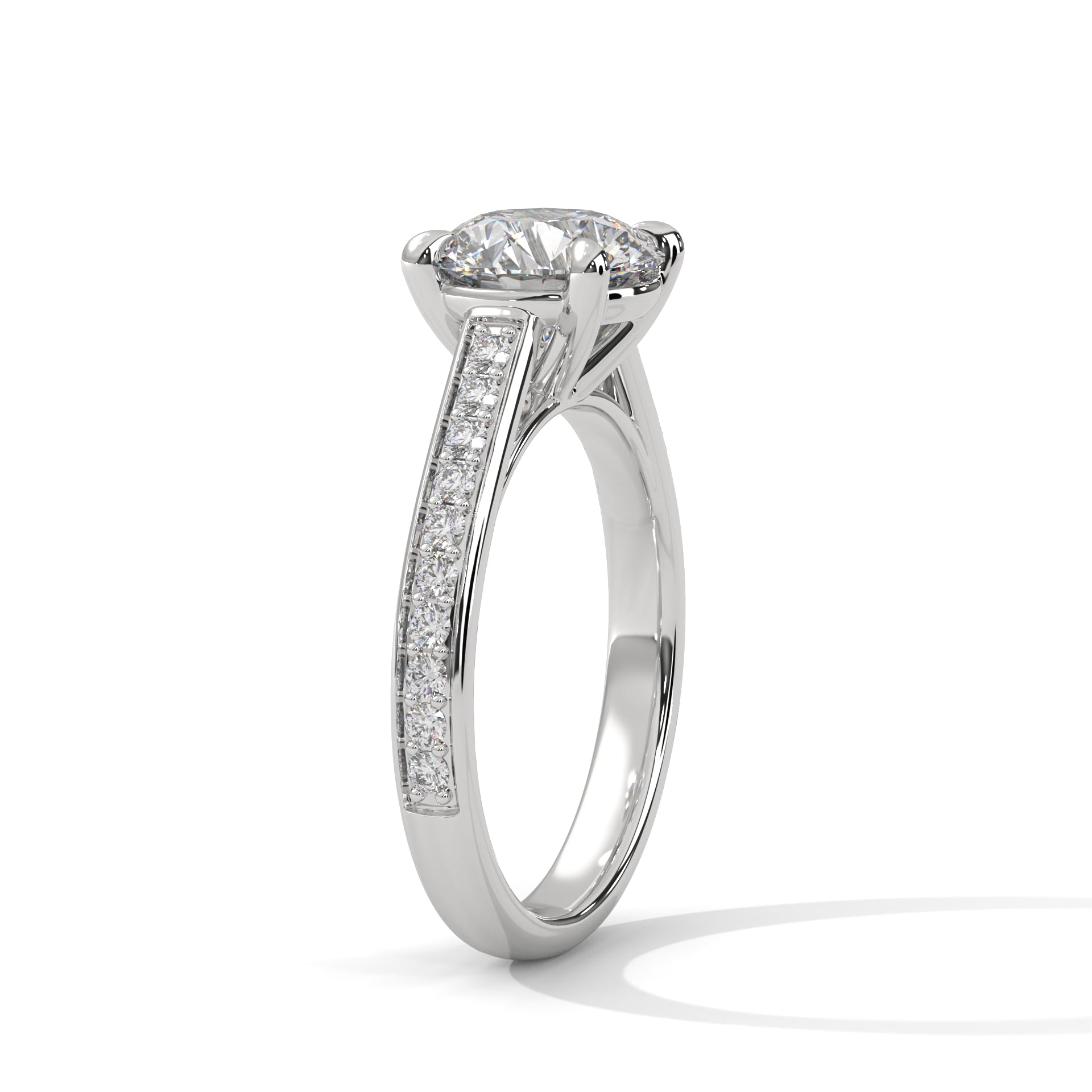 Rose Gold Round Cut Solitaire Four-Prong Pavé Cathedral Engagement & Anniversary Ring